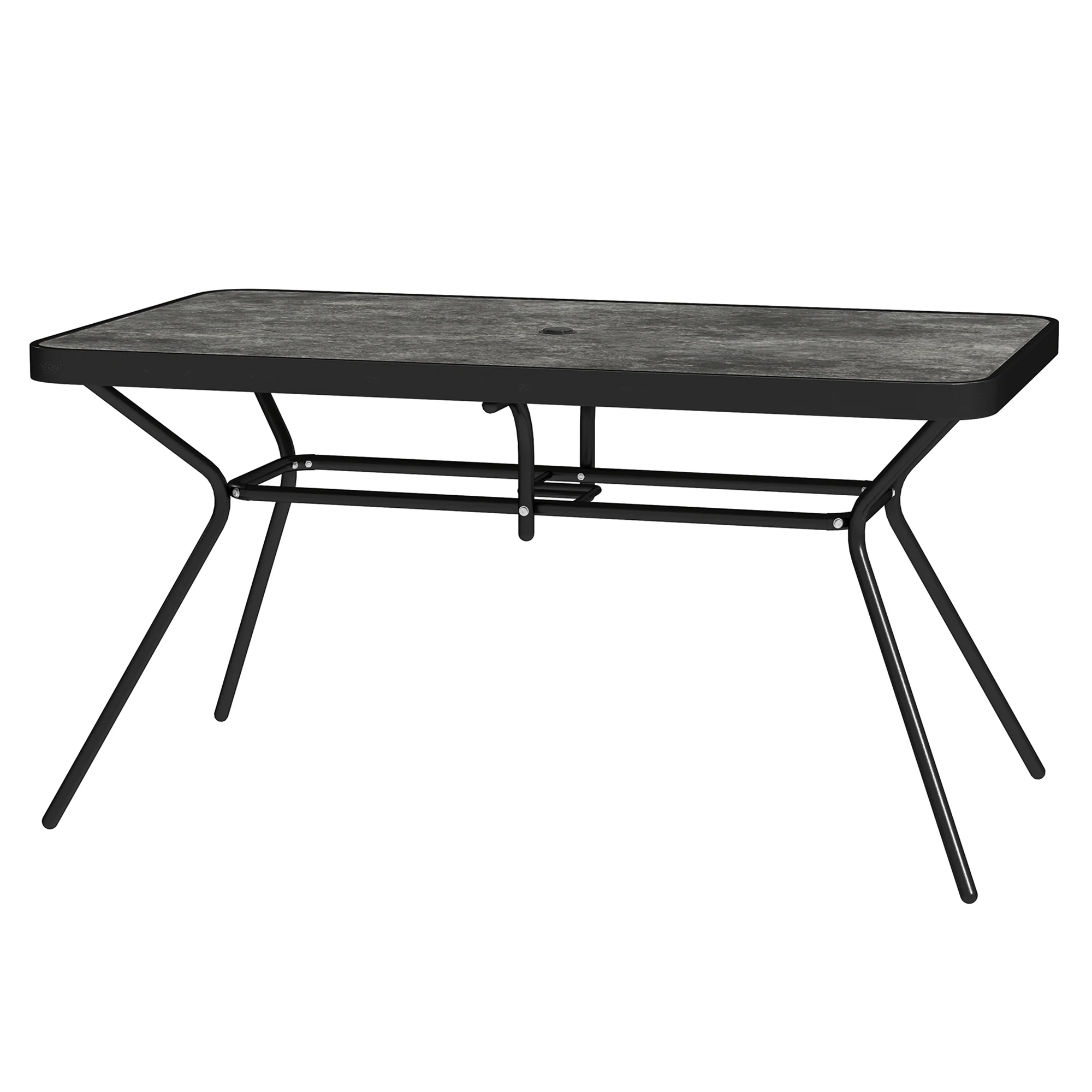 Rectangle Outdoor Dining Table for 6, with 1.7" Umbrella Hole & Easy Clean Tabletop, Grey - Image 2