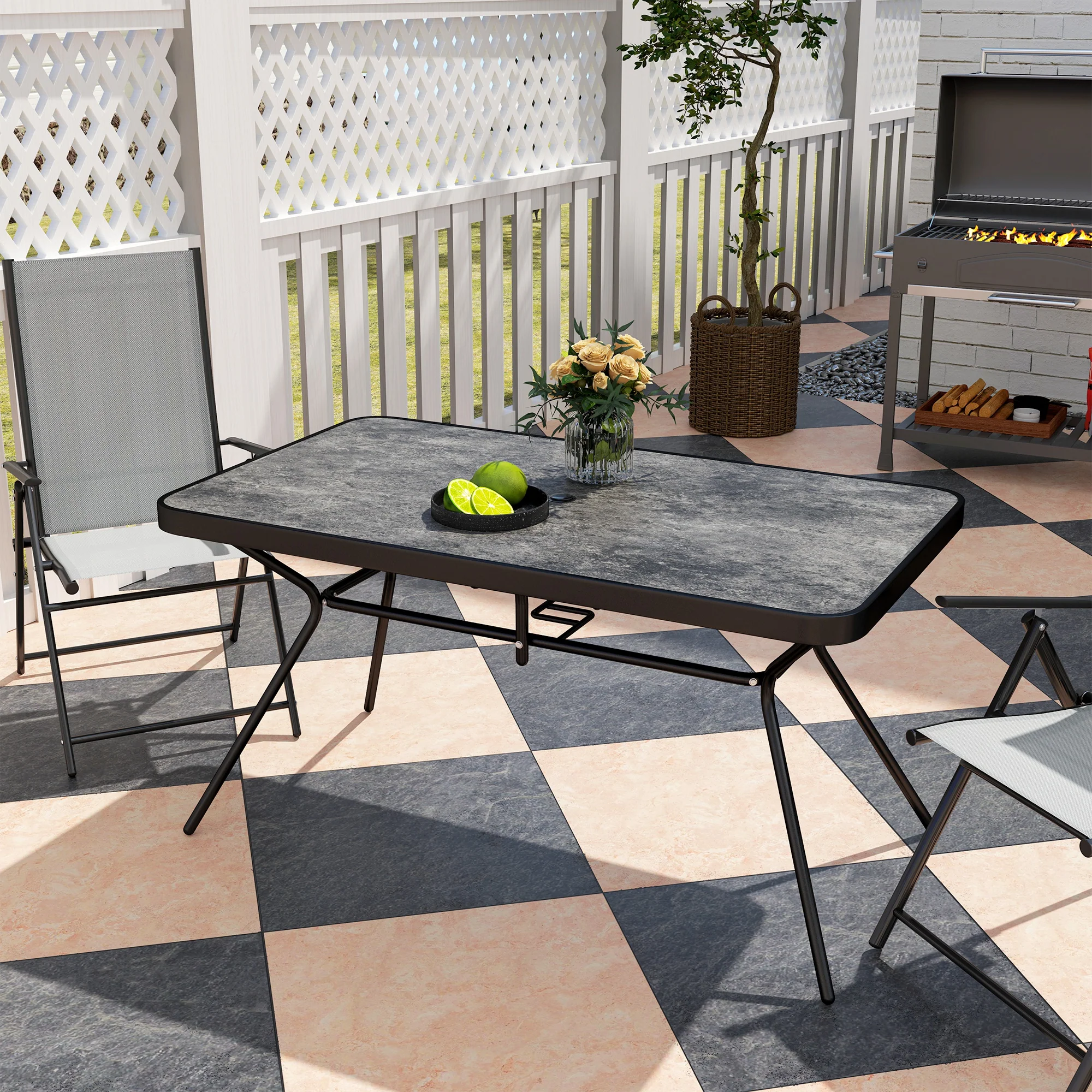 Rectangle Outdoor Dining Table for 6, with 1.7" Umbrella Hole & Easy Clean Tabletop, Grey - Image 3