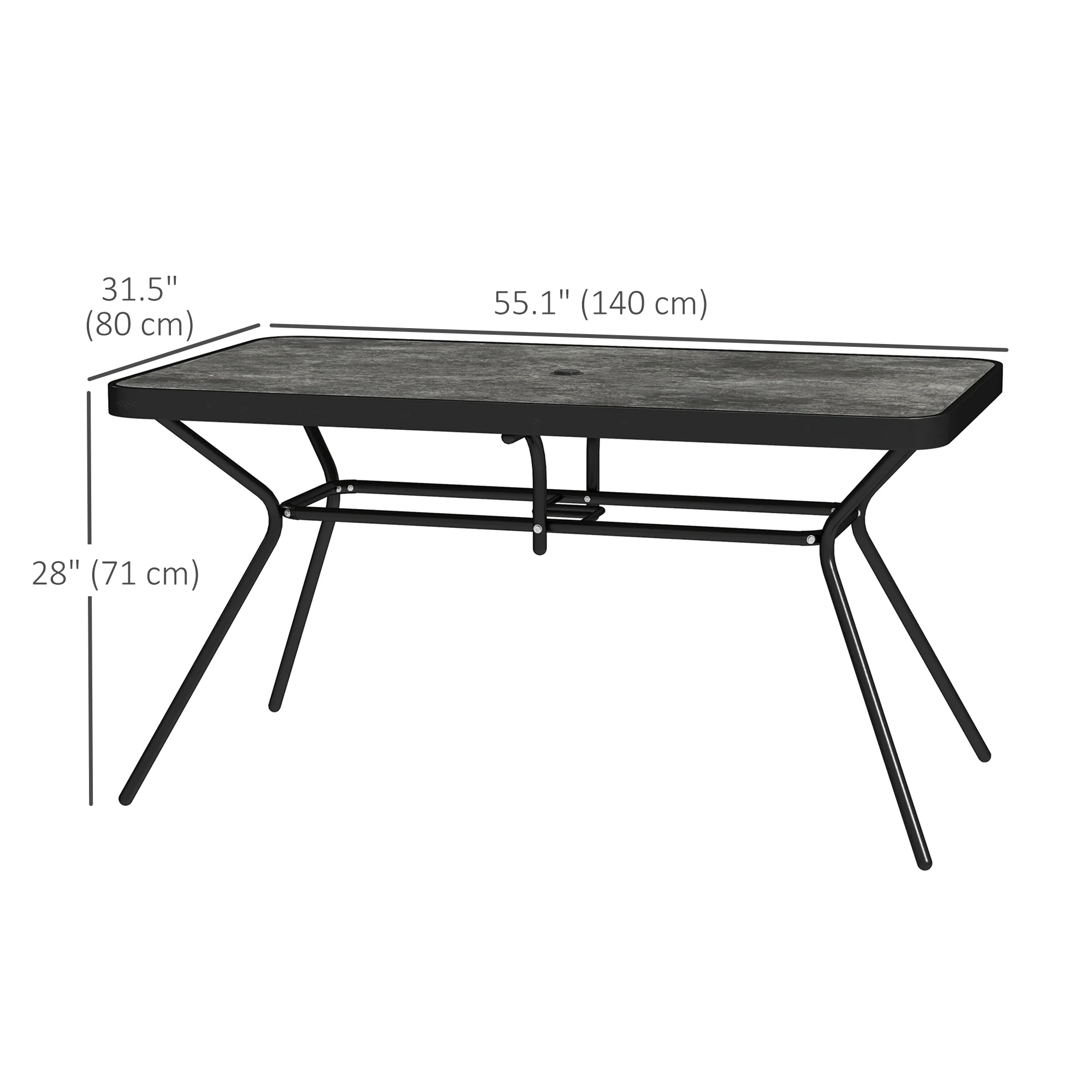 Rectangle Outdoor Dining Table for 6, with 1.7" Umbrella Hole & Easy Clean Tabletop, Grey - Image 5