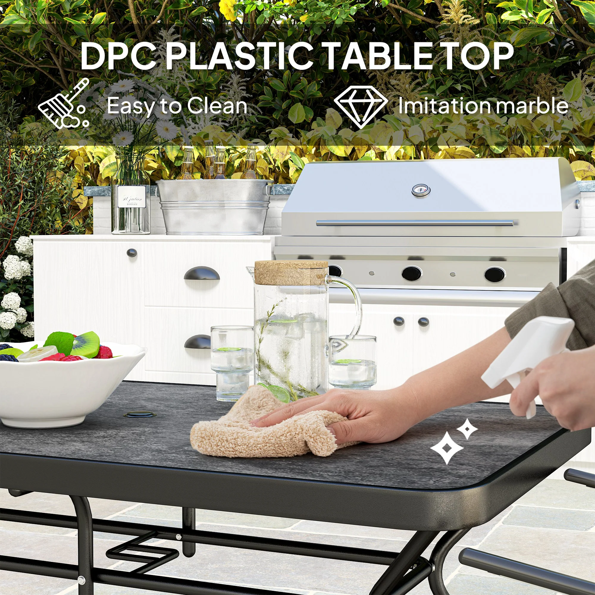 Rectangle Outdoor Dining Table for 6, with 1.7" Umbrella Hole & Easy Clean Tabletop, Grey - Image 6