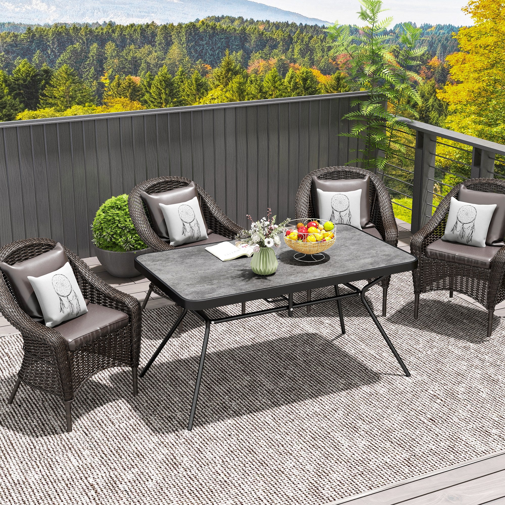 Rectangle Outdoor Dining Table for 6, with 1.7" Umbrella Hole & Easy Clean Tabletop, Grey - Image 9