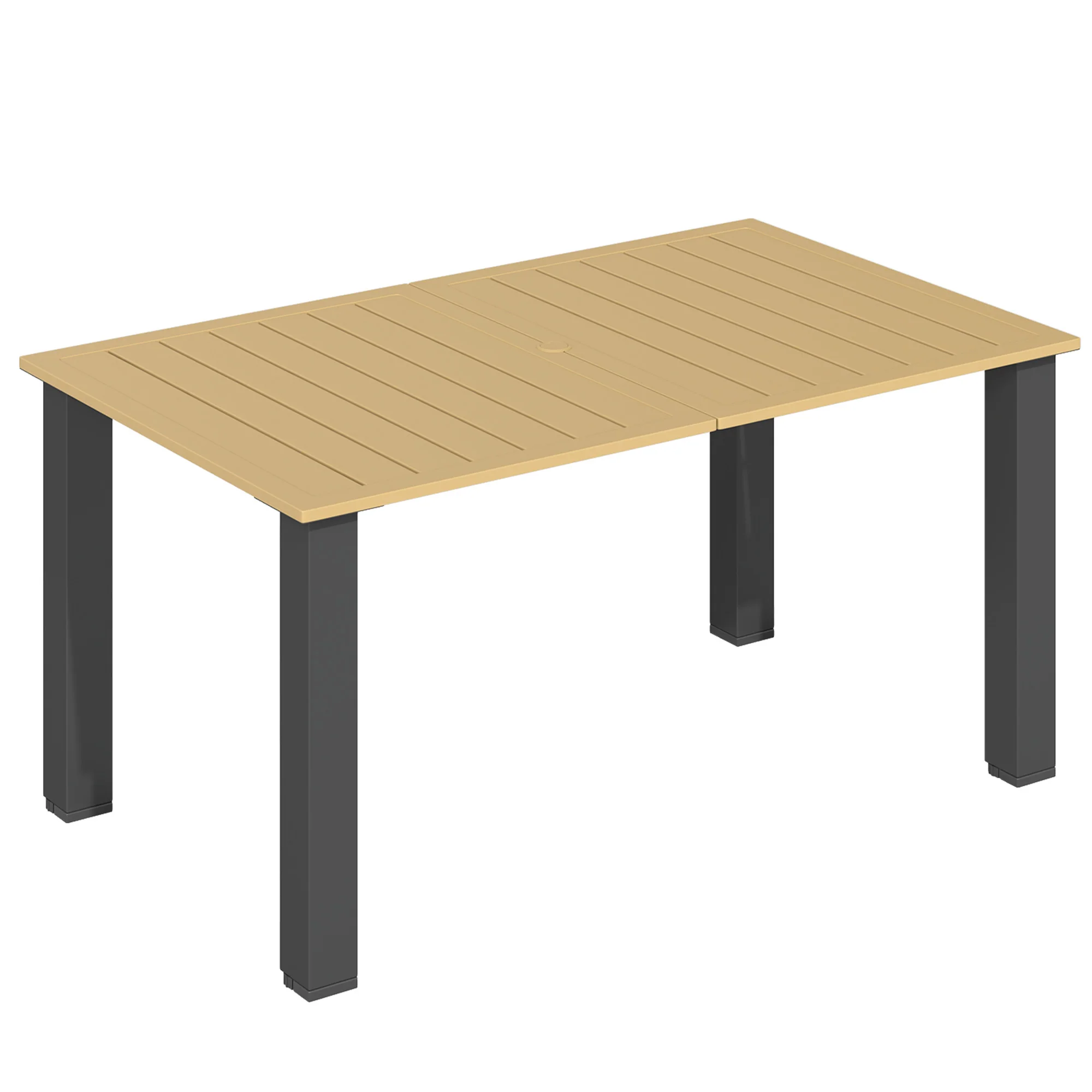 59" Outdoor Patio Table with Umbrella Hole & Slatted Tabletop for Backyard Garden, Brown - Image 12