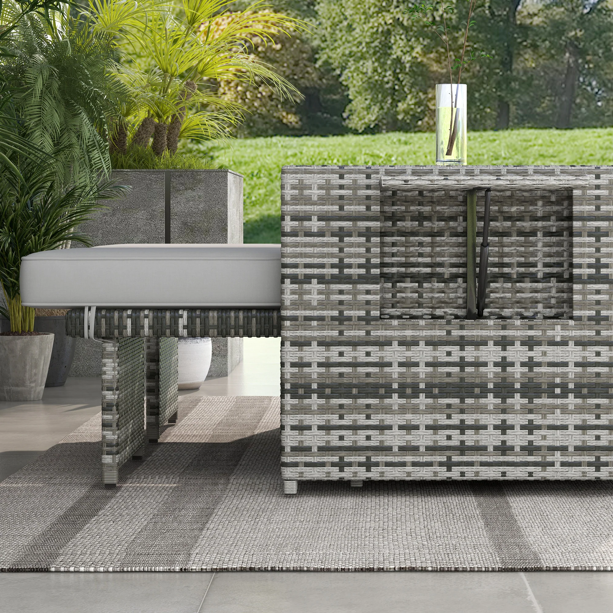 5-Level Adjustable Recliner with Storage Side Table & Footstools for Patio, Poolside, Grey - Image 10