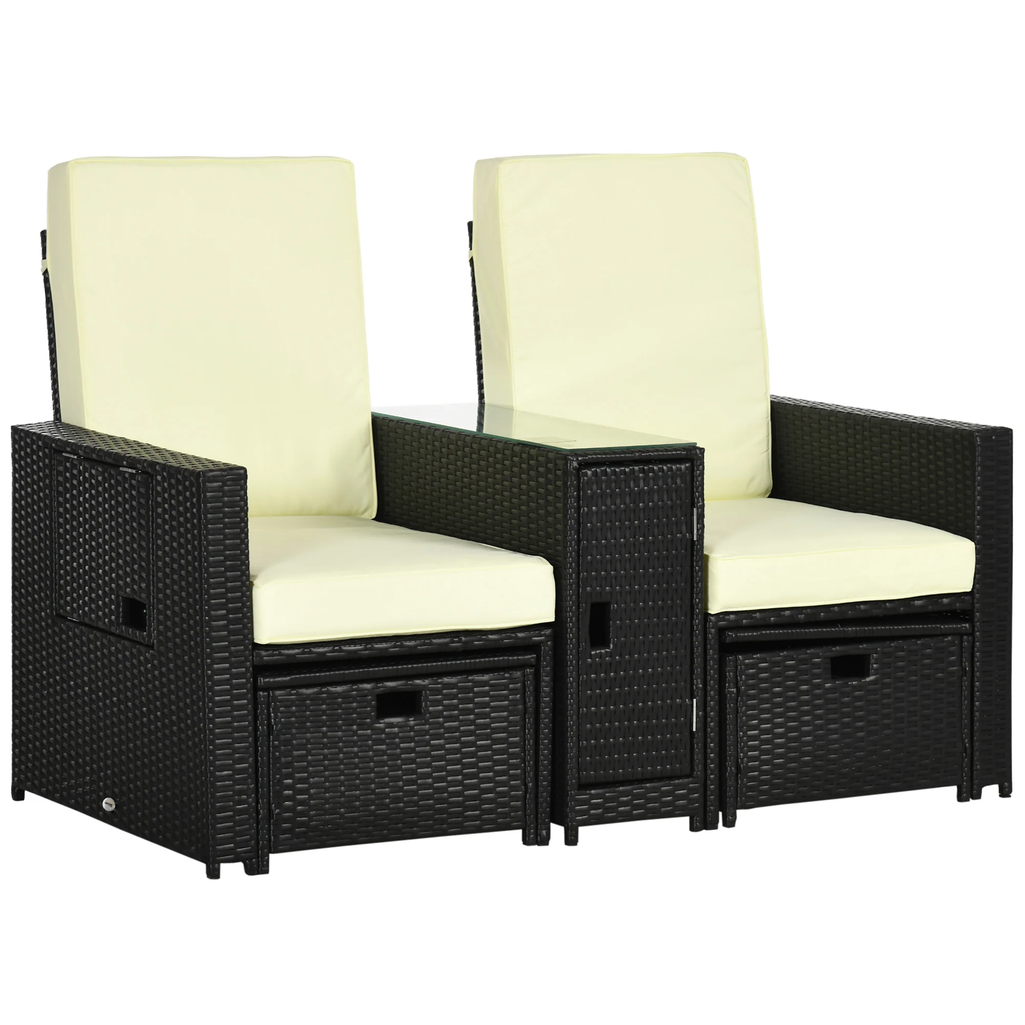 5-Level Adjustable Recliner with Storage Side Table & Footstools for Patio, Poolside, Black - Image 2