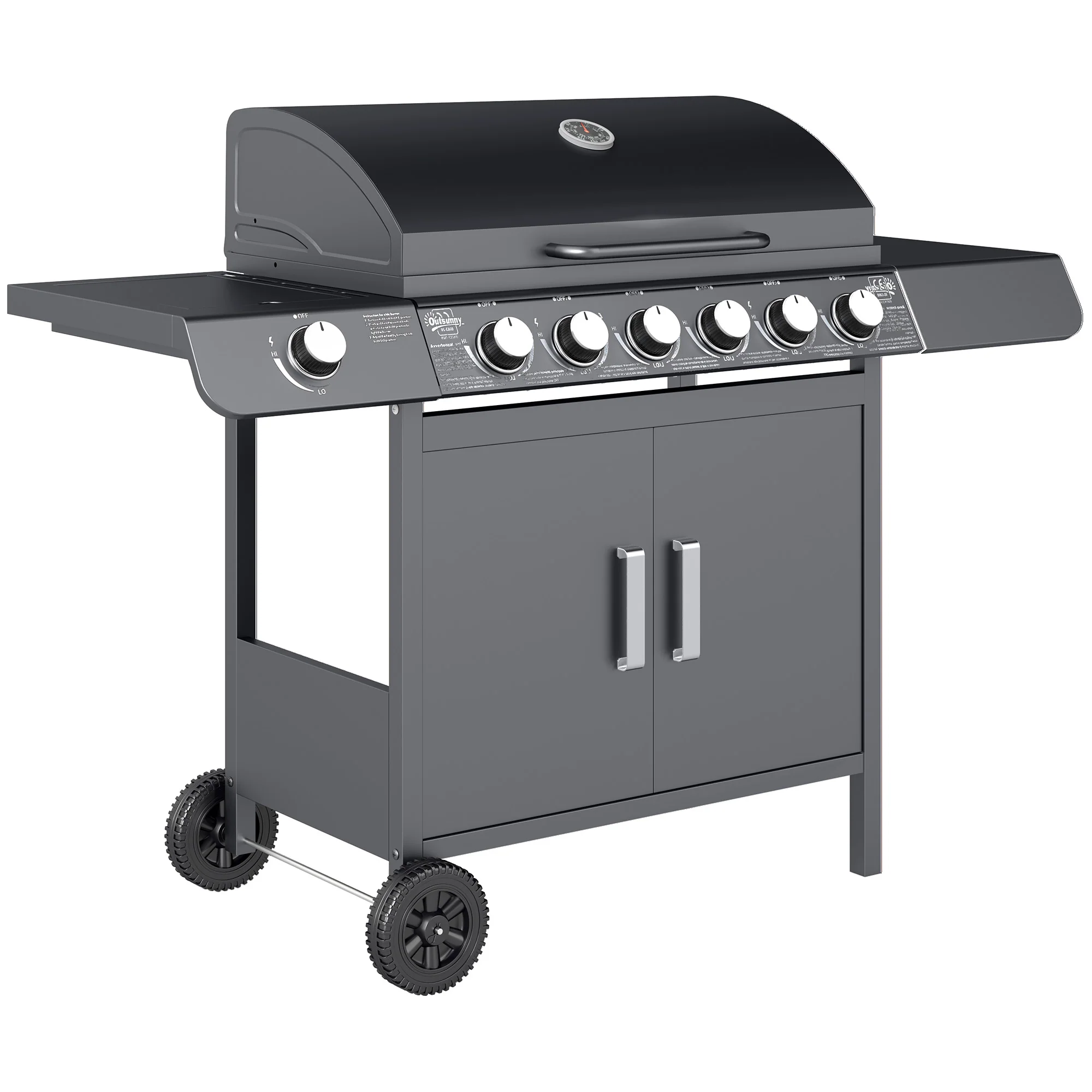 6+1 Burner Gas BBQ Gril with Side Burner, Warming Rack & Thermometer, 135 x 51.5 x 100cm, Grey - Image 12