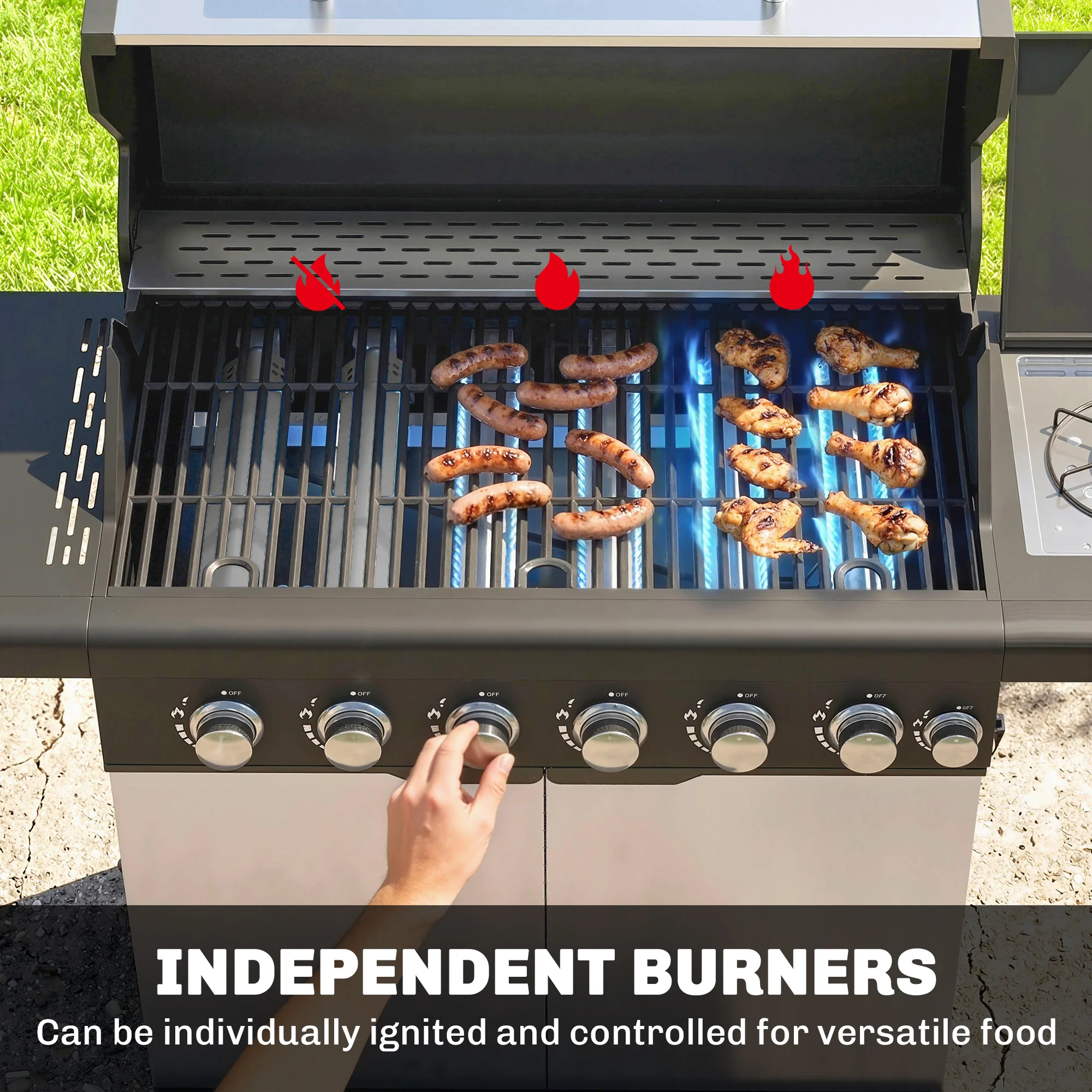 6+1 Burner Gas BBQ Grill with Cabinet and Viewing Window, Silver Tone - Image 7