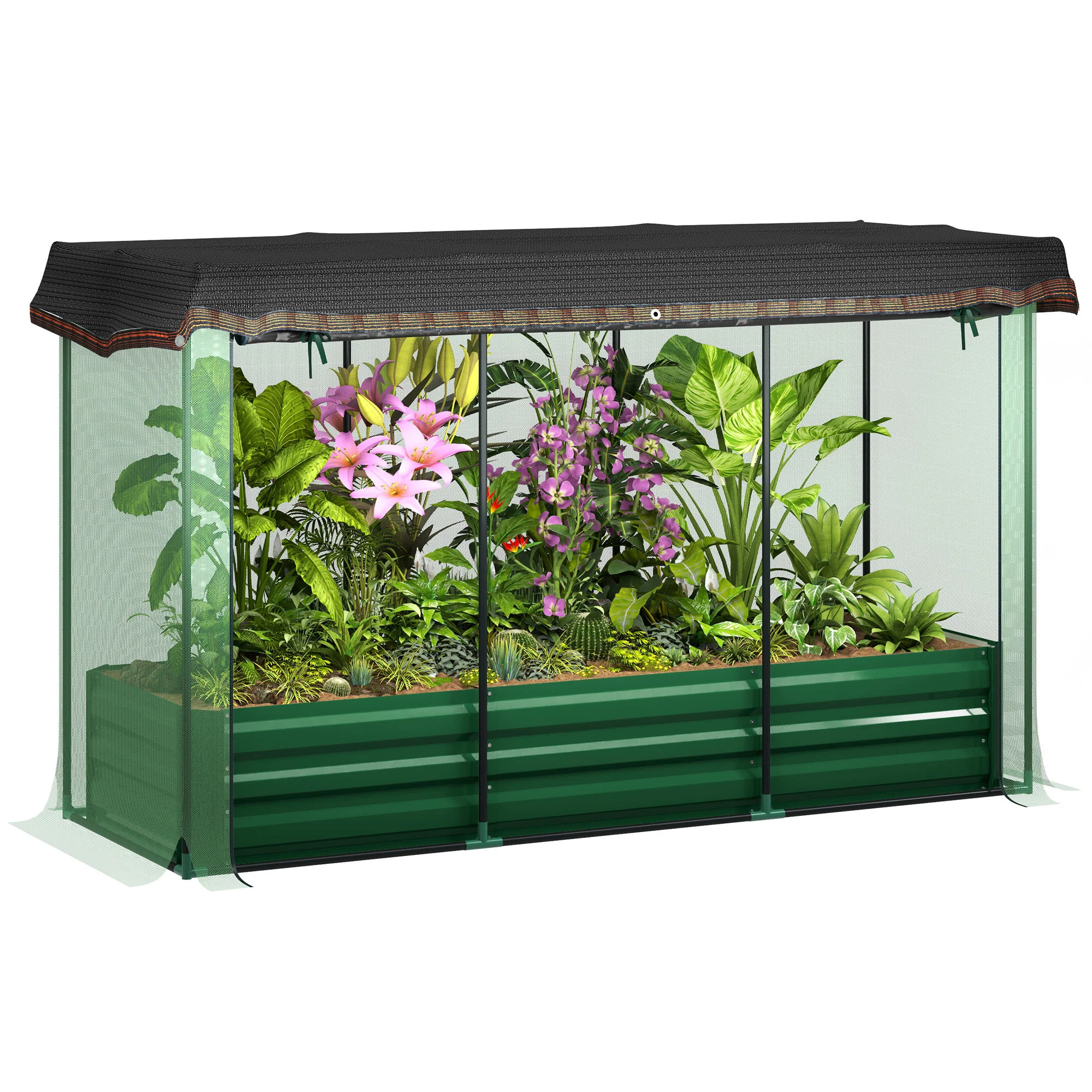 6.1' x 2.1' Galvanized Raised Garden Bed with Cover, Crop Cage with Shade Cloth, Green