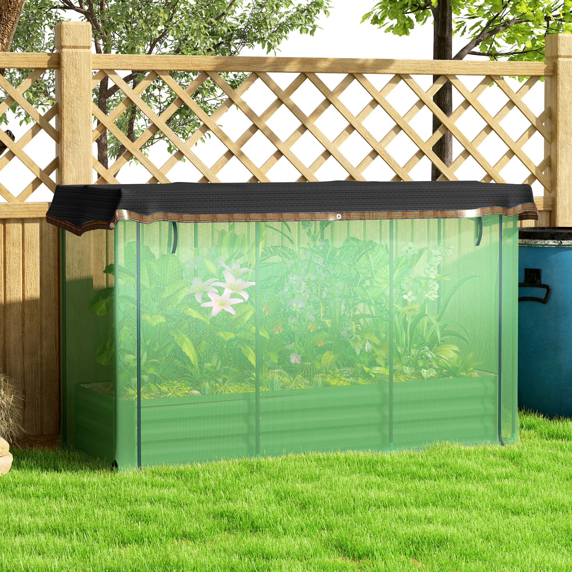 6.1' x 2.1' Galvanized Raised Garden Bed with Cover, Crop Cage with Shade Cloth, Green - Image 10