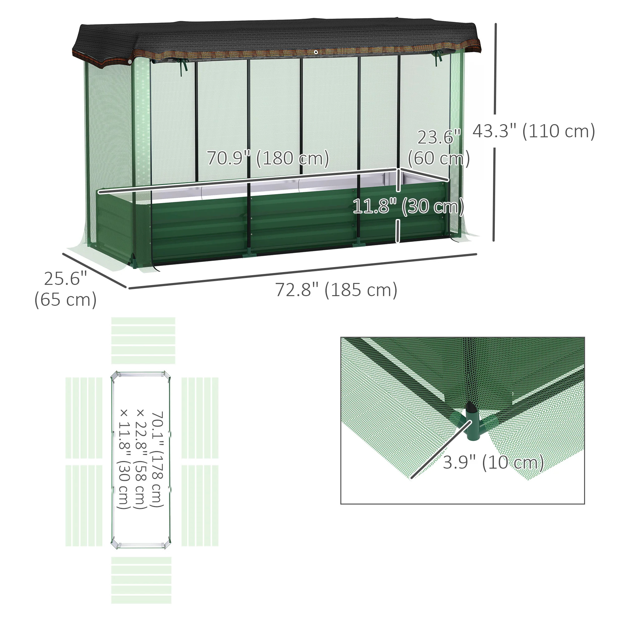 6.1' x 2.1' Galvanized Raised Garden Bed with Cover, Crop Cage with Shade Cloth, Green - Image 5