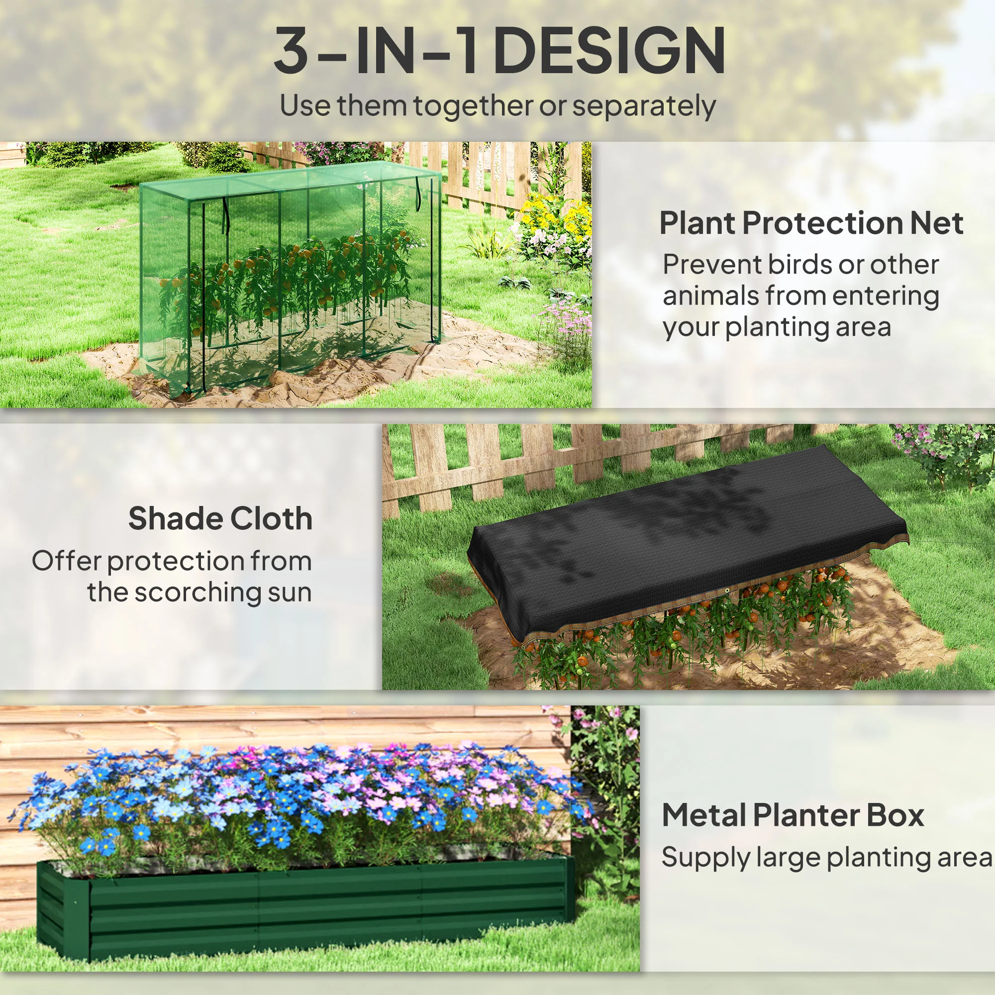 6.1' x 2.1' Galvanized Raised Garden Bed with Cover, Crop Cage with Shade Cloth, Green - Image 6