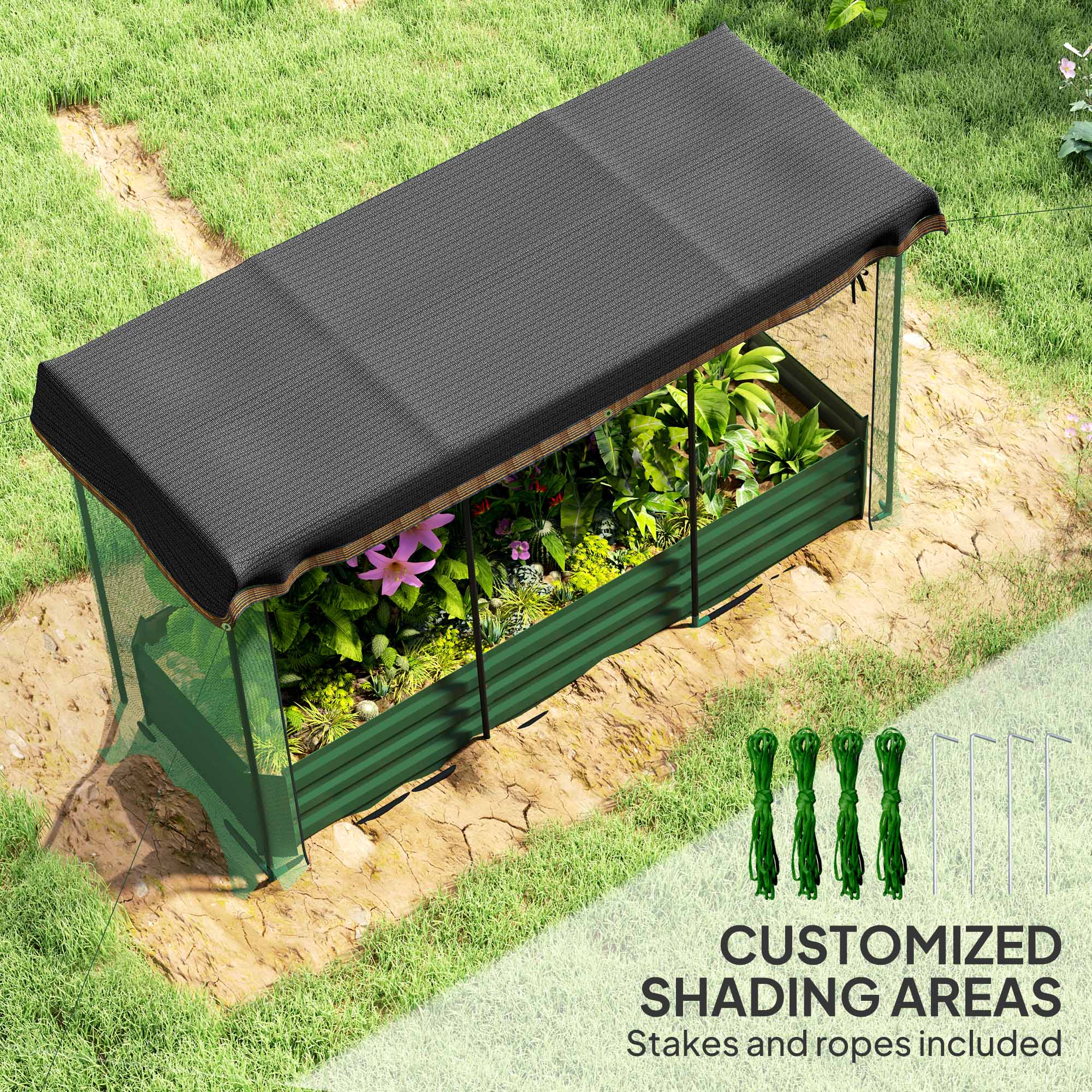 6.1' x 2.1' Galvanized Raised Garden Bed with Cover, Crop Cage with Shade Cloth, Green - Image 7