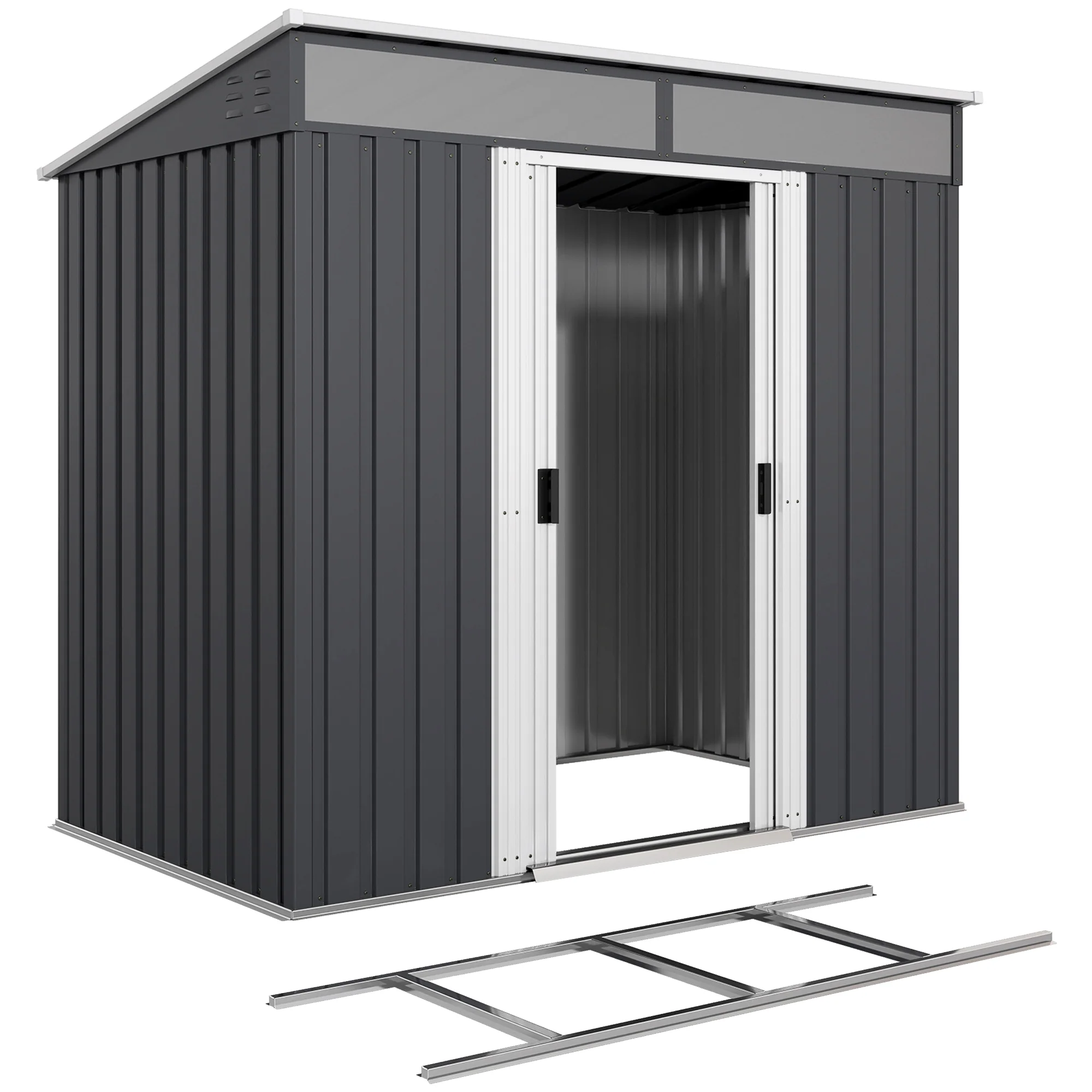 6.5' x 4' Metal Storage Shed with Foundation Kit, Sliding Doors & Vents, Grey