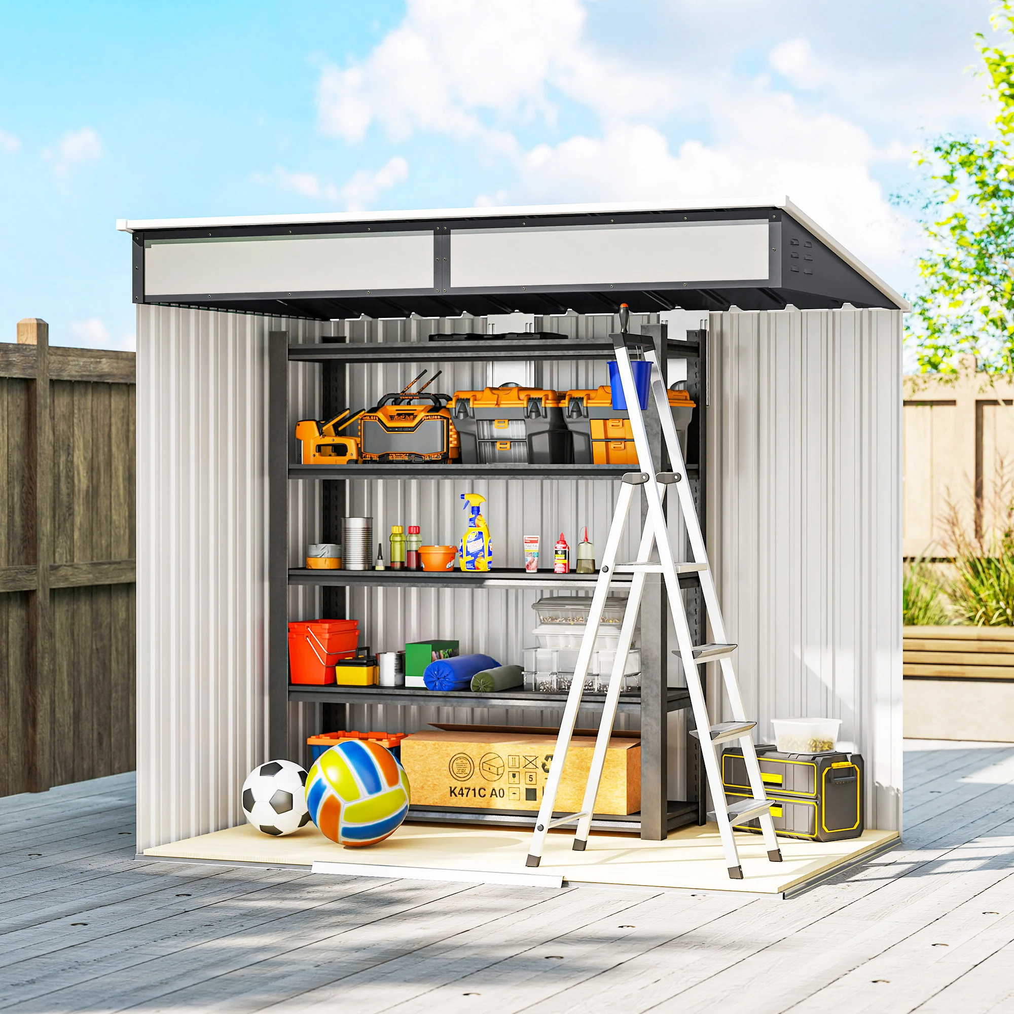 6.5' x 4' Metal Storage Shed with Foundation Kit, Sliding Doors & Vents, Grey - Image 10