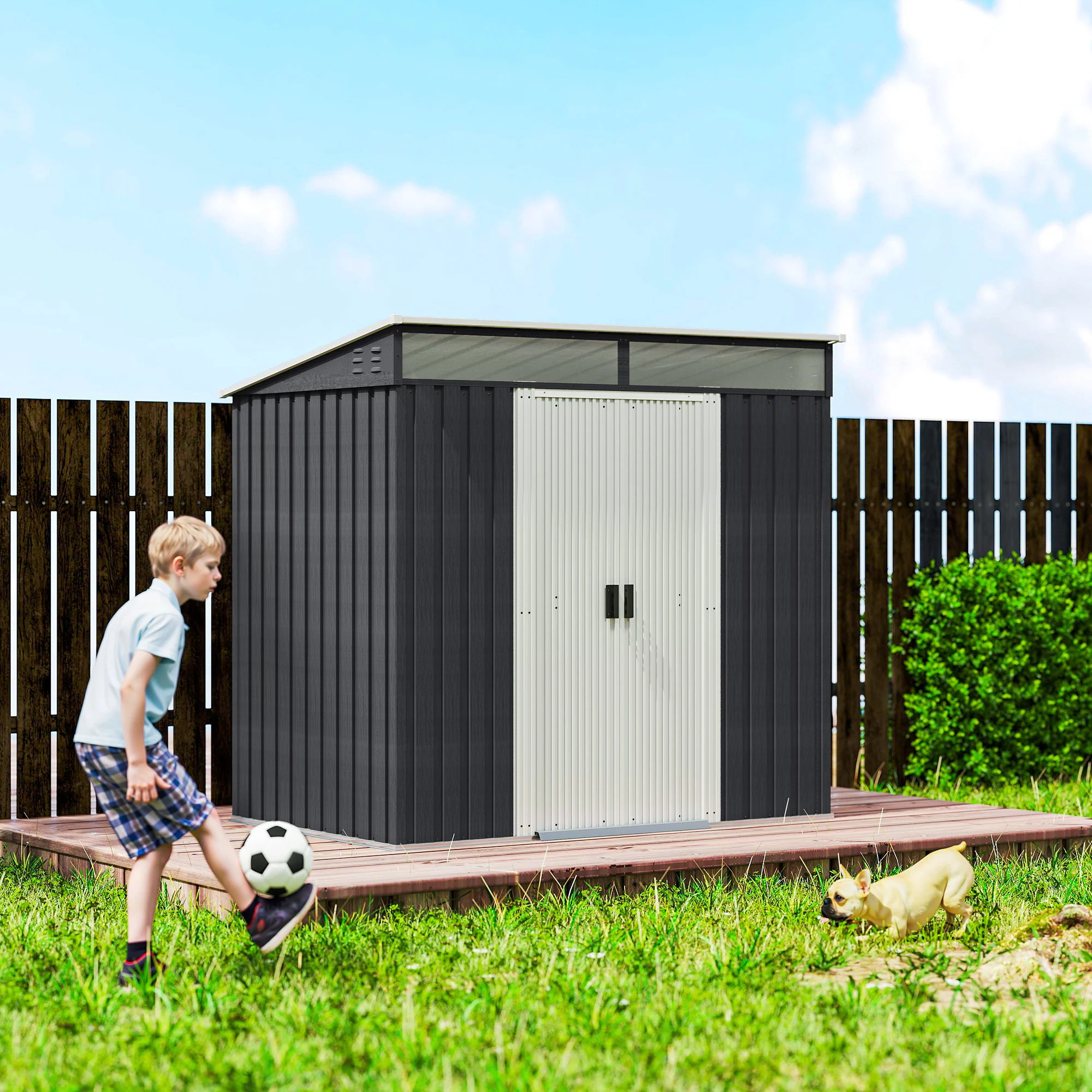 6.5' x 4' Metal Storage Shed with Foundation Kit, Sliding Doors & Vents, Grey - Image 11