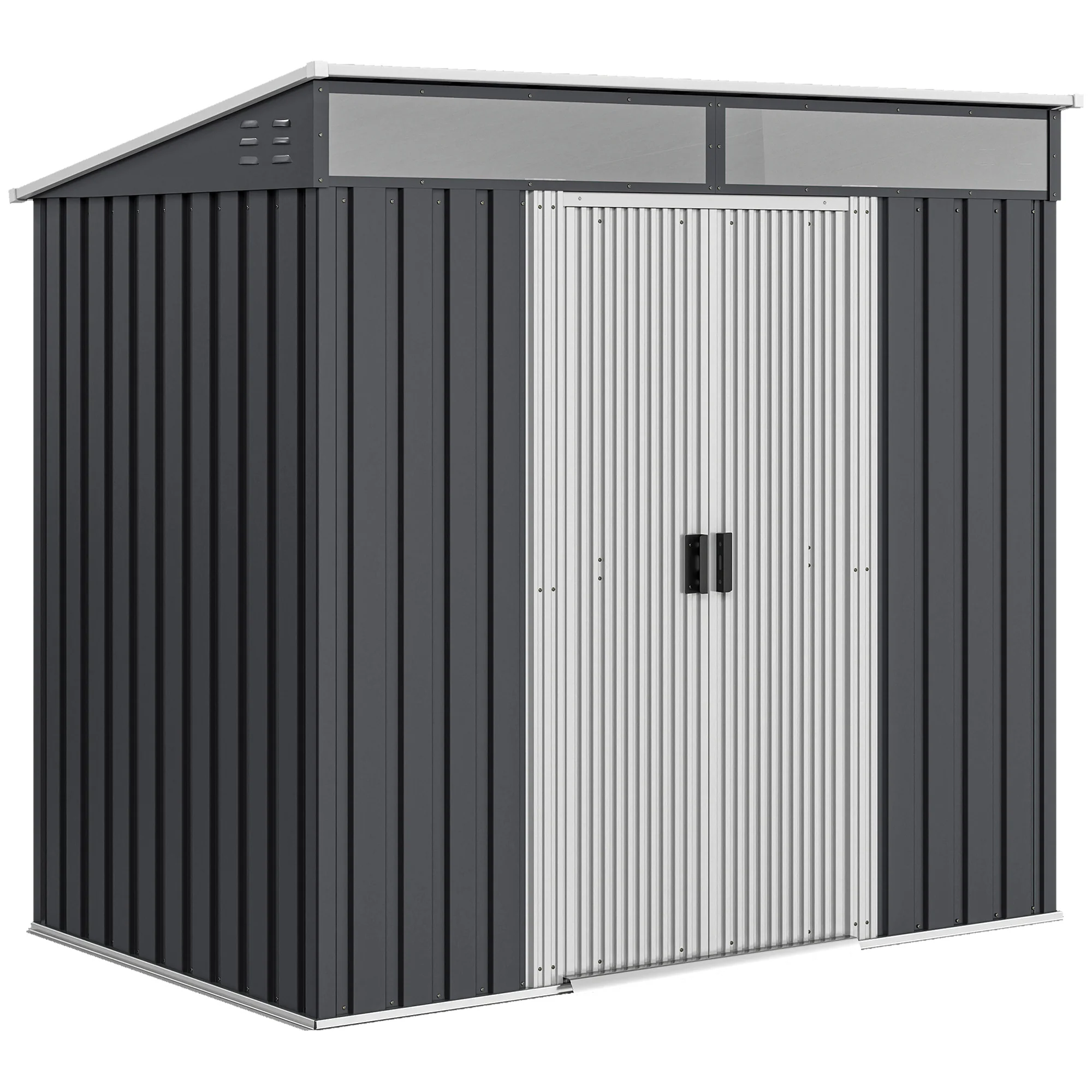 6.5' x 4' Metal Storage Shed with Foundation Kit, Sliding Doors & Vents, Grey - Image 12