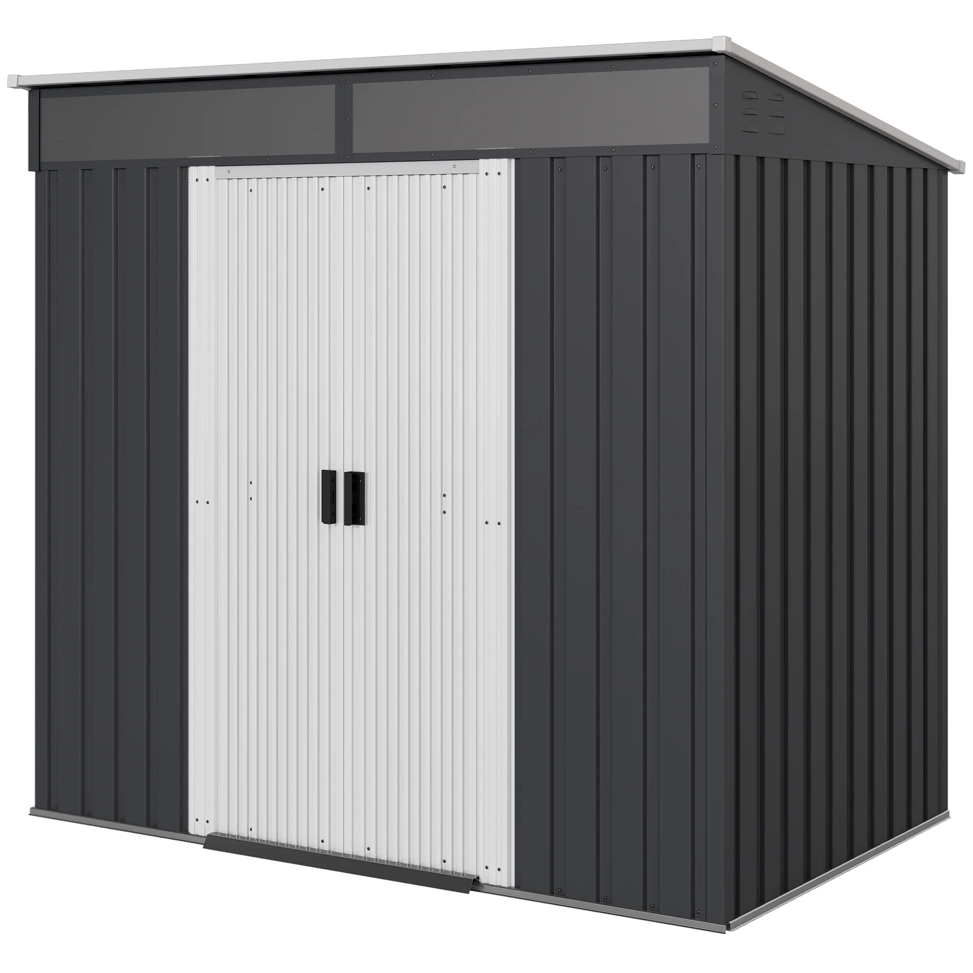 6.5' x 4' Metal Storage Shed with Foundation Kit, Sliding Doors & Vents, Grey - Image 2