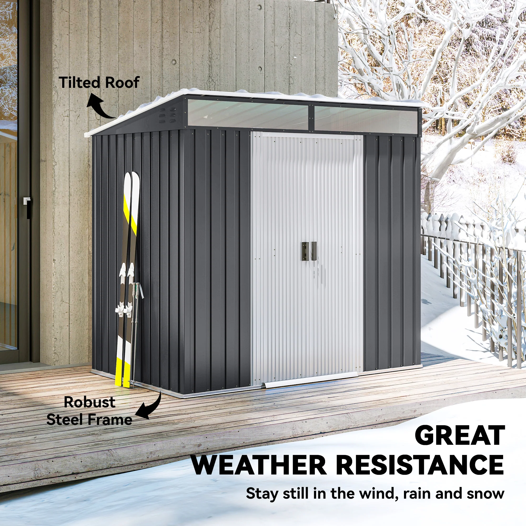 6.5' x 4' Metal Storage Shed with Foundation Kit, Sliding Doors & Vents, Grey - Image 8