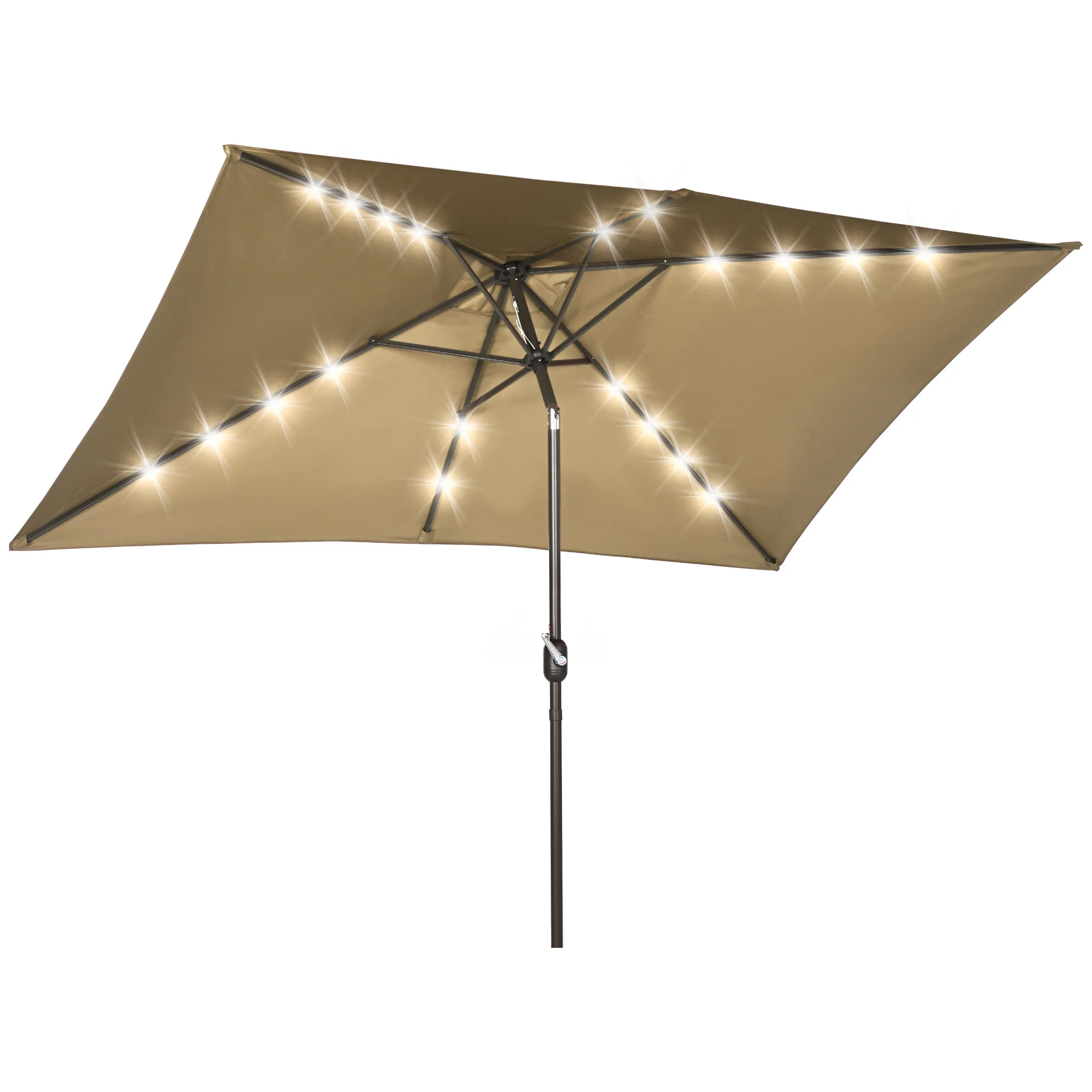 6.5' x 10' Solar Rectangle Market Umbrella with LEDs, Light Coffee