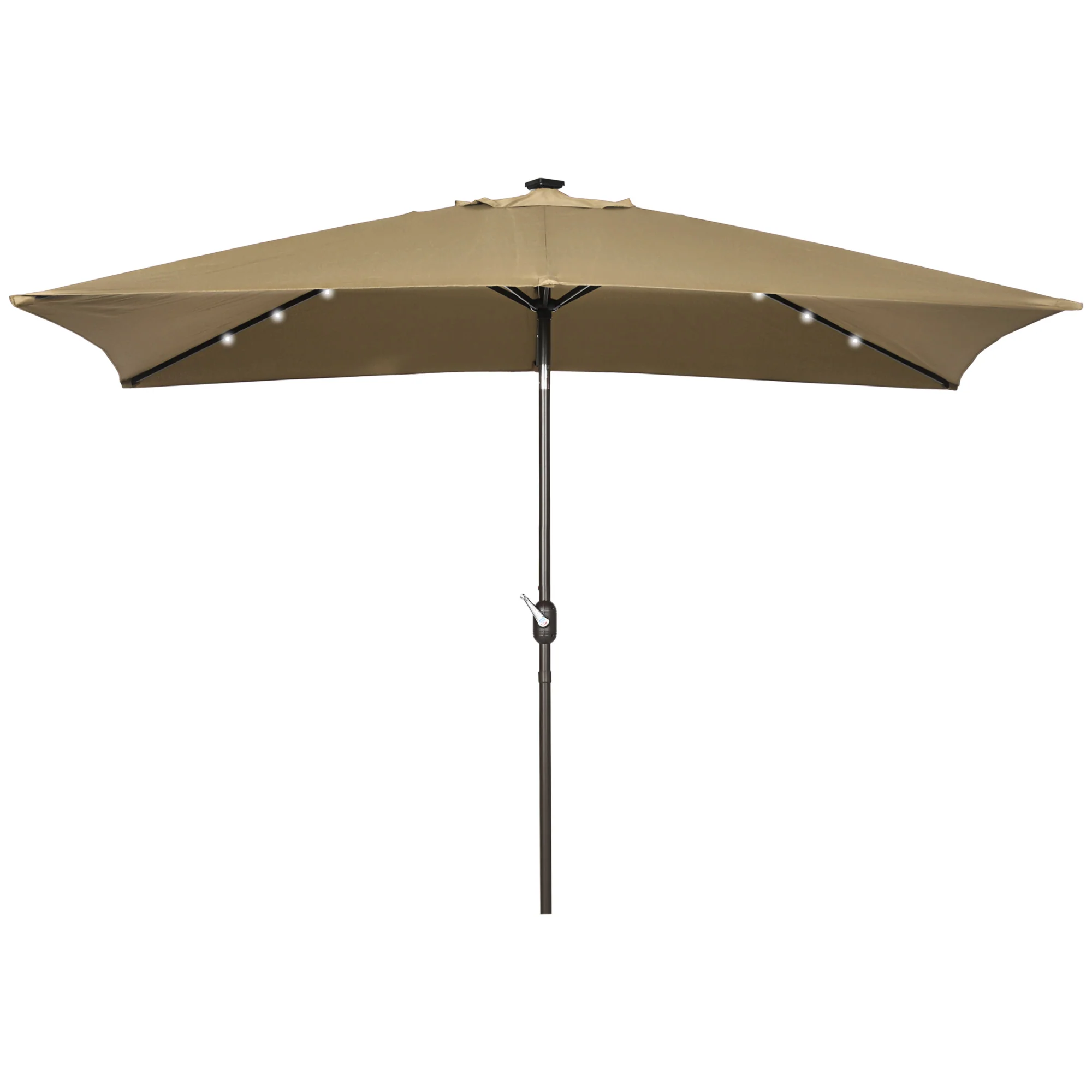 6.5' x 10' Solar Rectangle Market Umbrella with LEDs, Light Coffee - Image 2