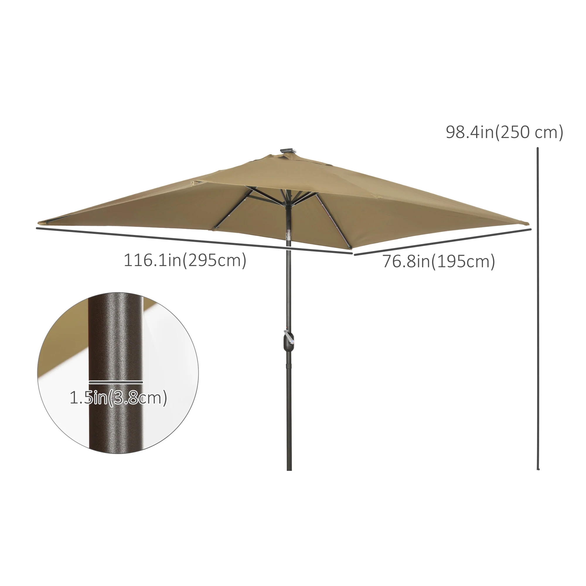 6.5' x 10' Solar Rectangle Market Umbrella with LEDs, Light Coffee - Image 5