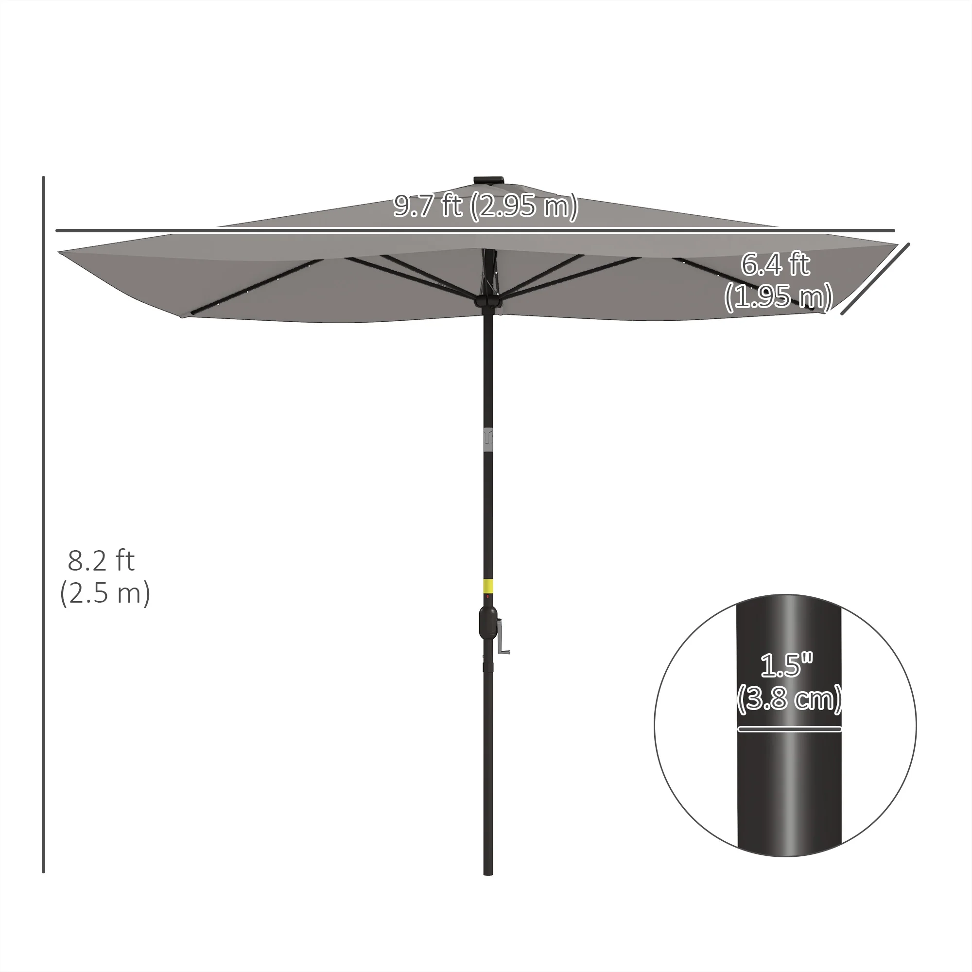 6.5' x 10' Solar Rectangle Market Umbrella with LEDs, Light Grey - Image 5