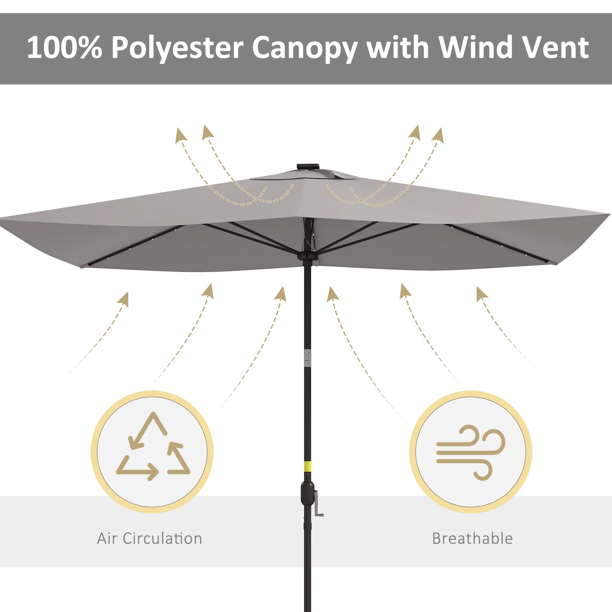 6.5' x 10' Solar Rectangle Market Umbrella with LEDs, Light Grey - Image 9