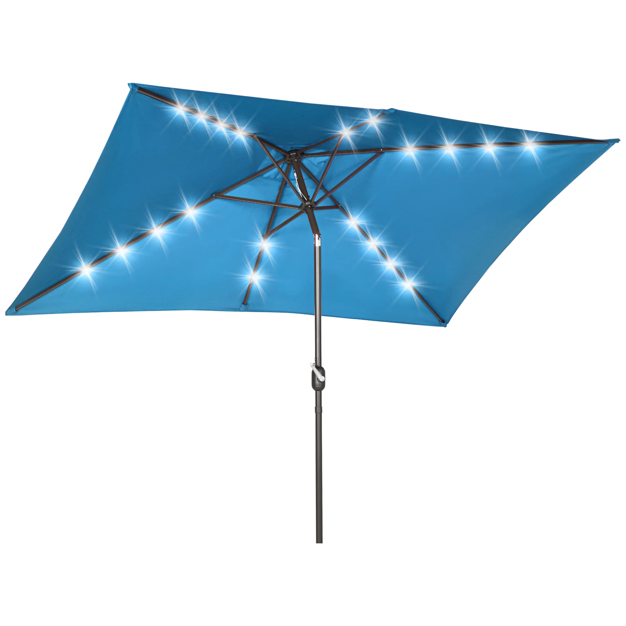 6.5'x10' Solar Rectangle Market Umbrella with LEDs, Turquoise