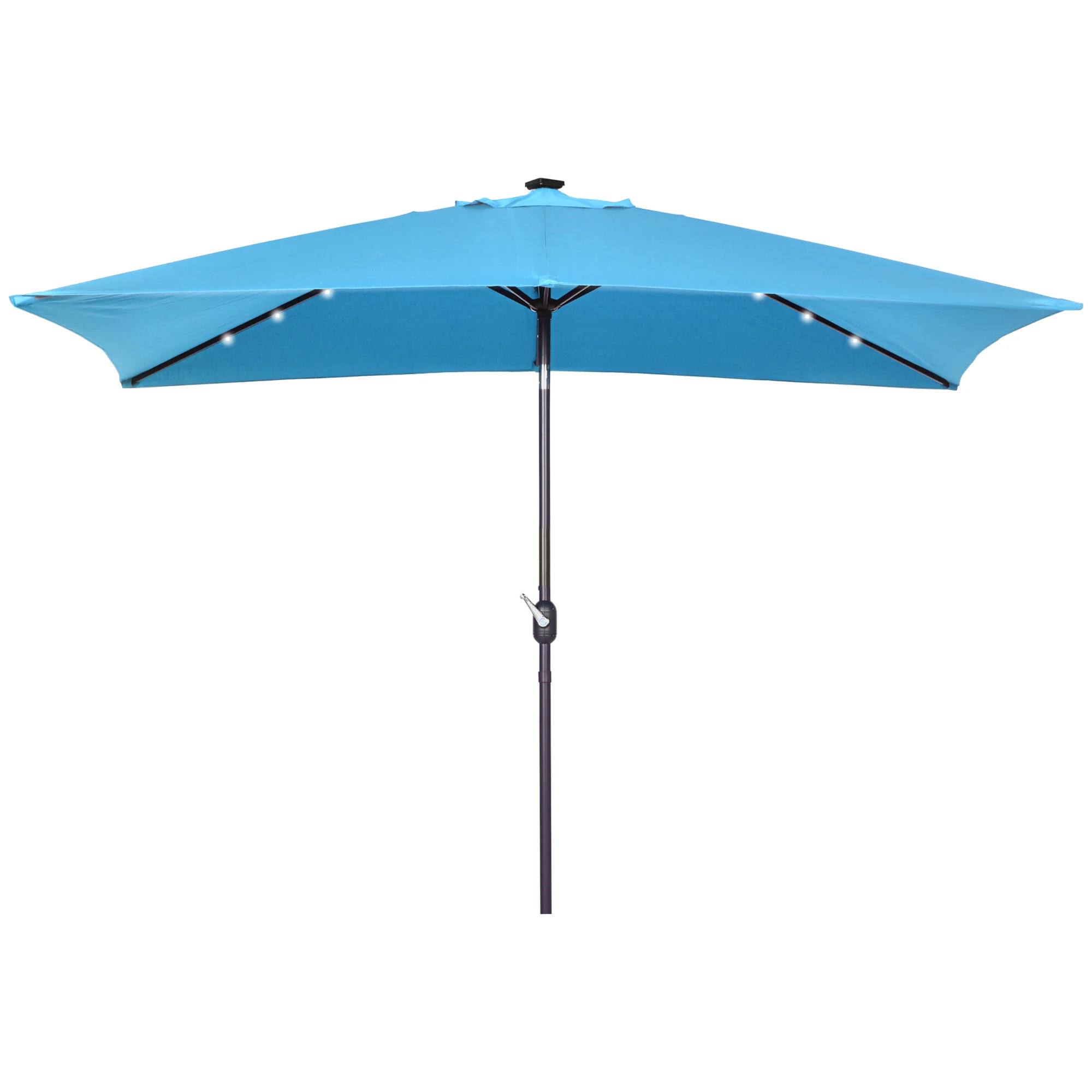 6.5'x10' Solar Rectangle Market Umbrella with LEDs, Turquoise - Image 2