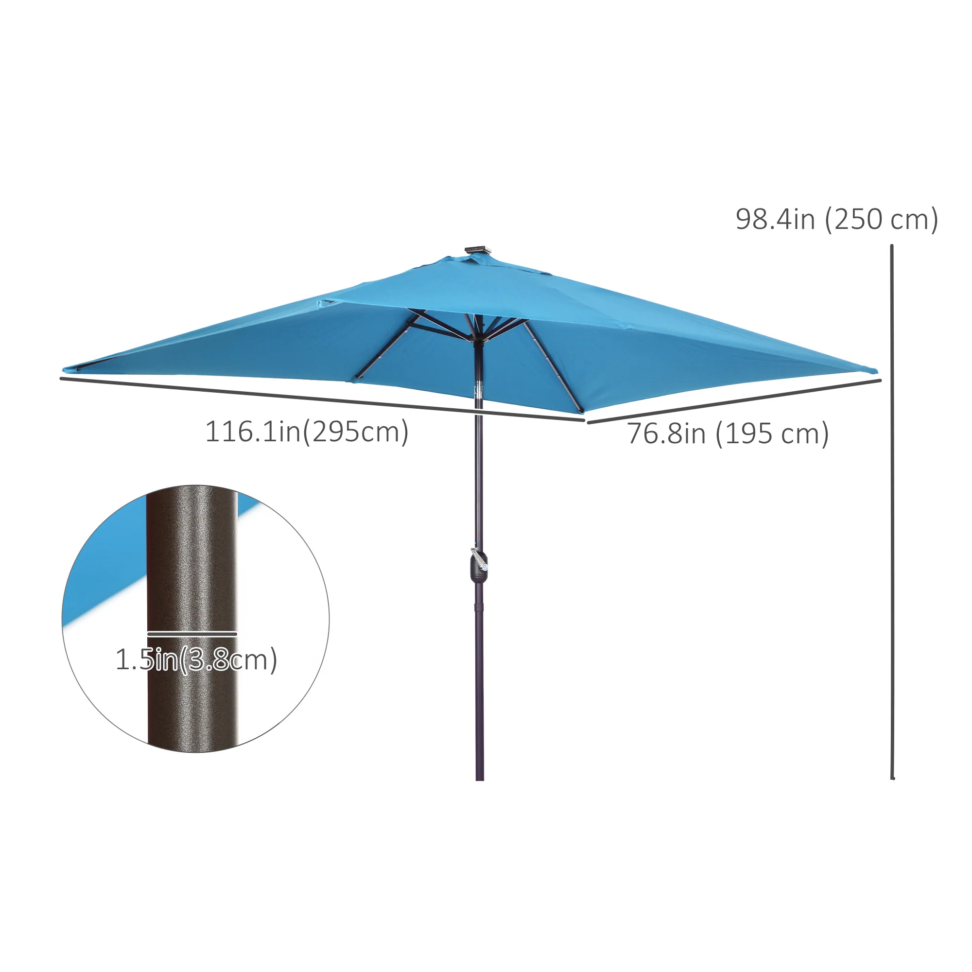 6.5'x10' Solar Rectangle Market Umbrella with LEDs, Turquoise - Image 5