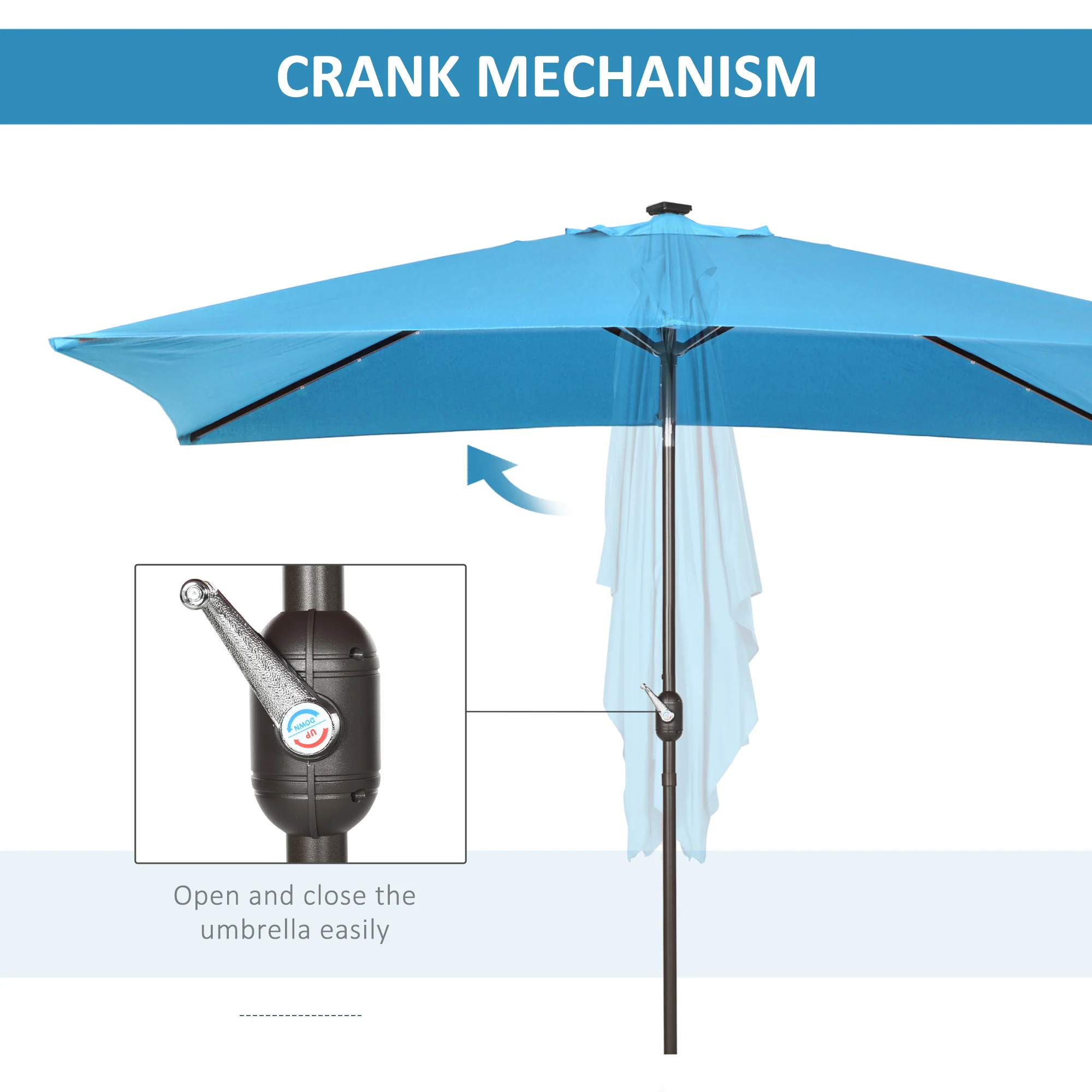 6.5'x10' Solar Rectangle Market Umbrella with LEDs, Turquoise - Image 8
