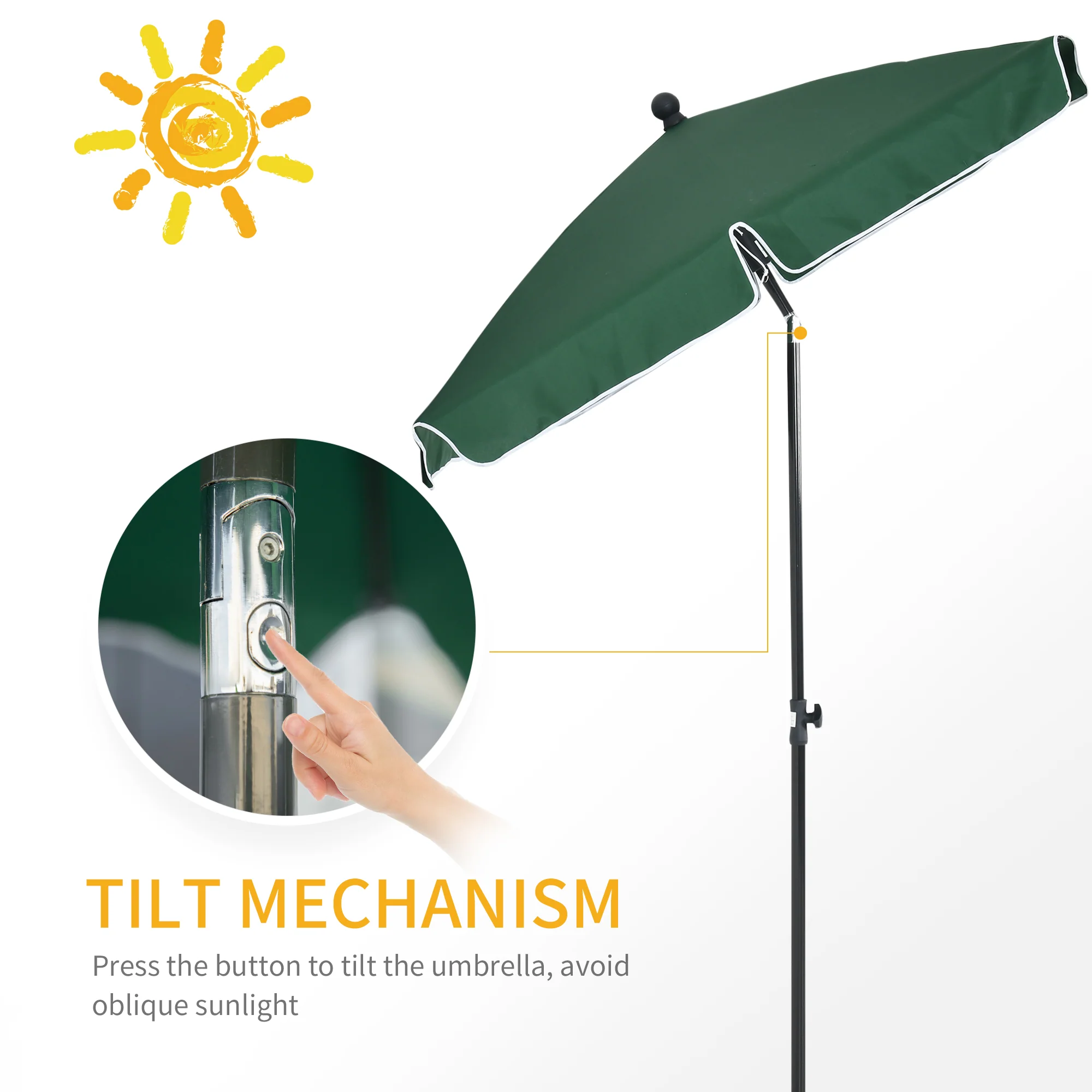 6.5 x 4ft Rectangle Patio Umbrella with Aluminum Pole and Tilt, Green - Image 6