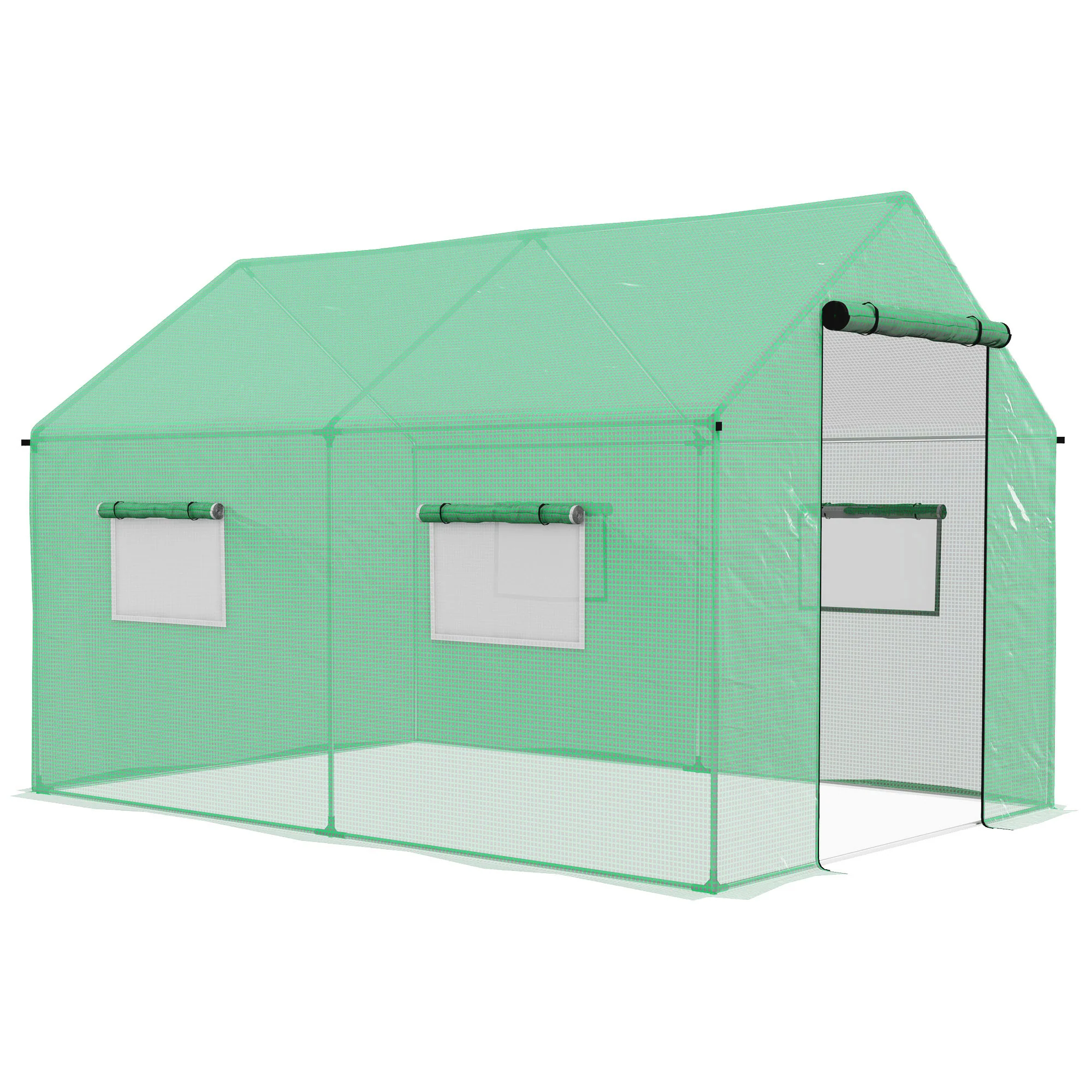 6.6' x 10' x 6.6' Tunnel Greenhouse with Roll-up Door & 4 Mesh Windows, Green