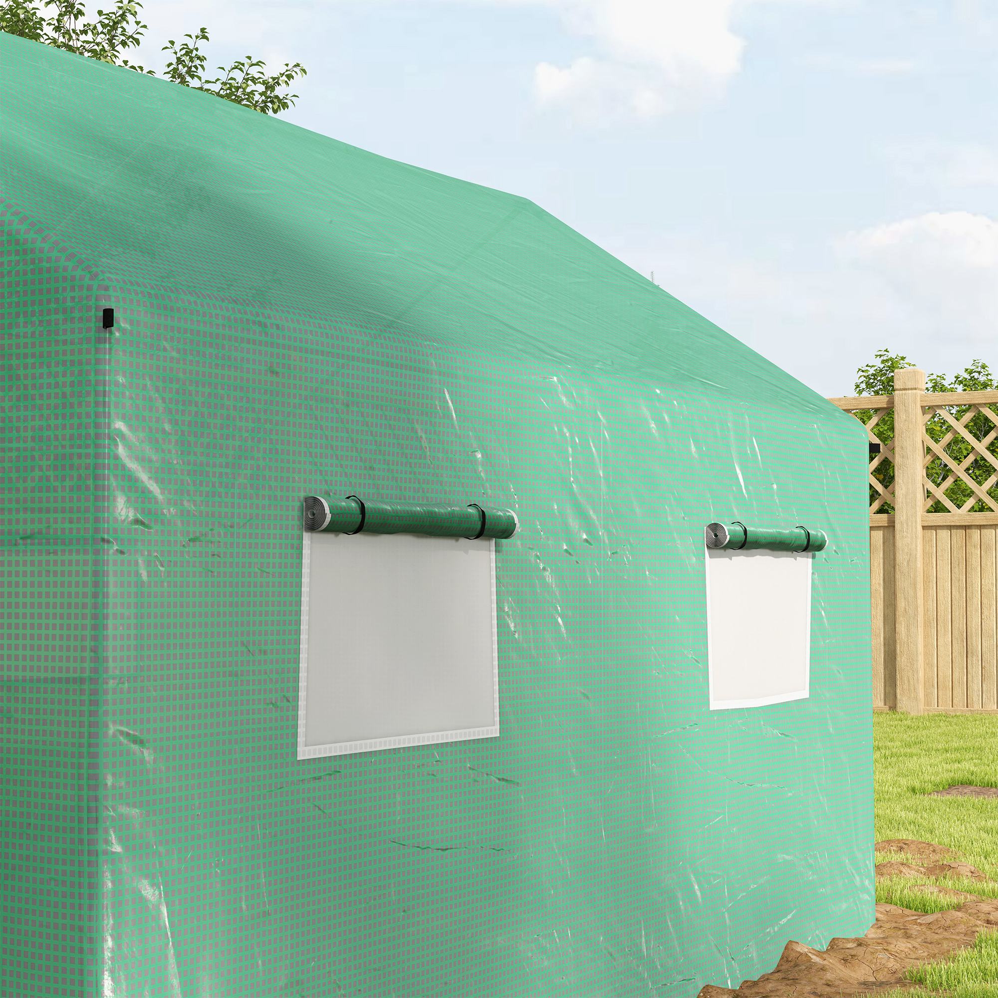 6.6' x 10' x 6.6' Tunnel Greenhouse with Roll-up Door & 4 Mesh Windows, Green - Image 11