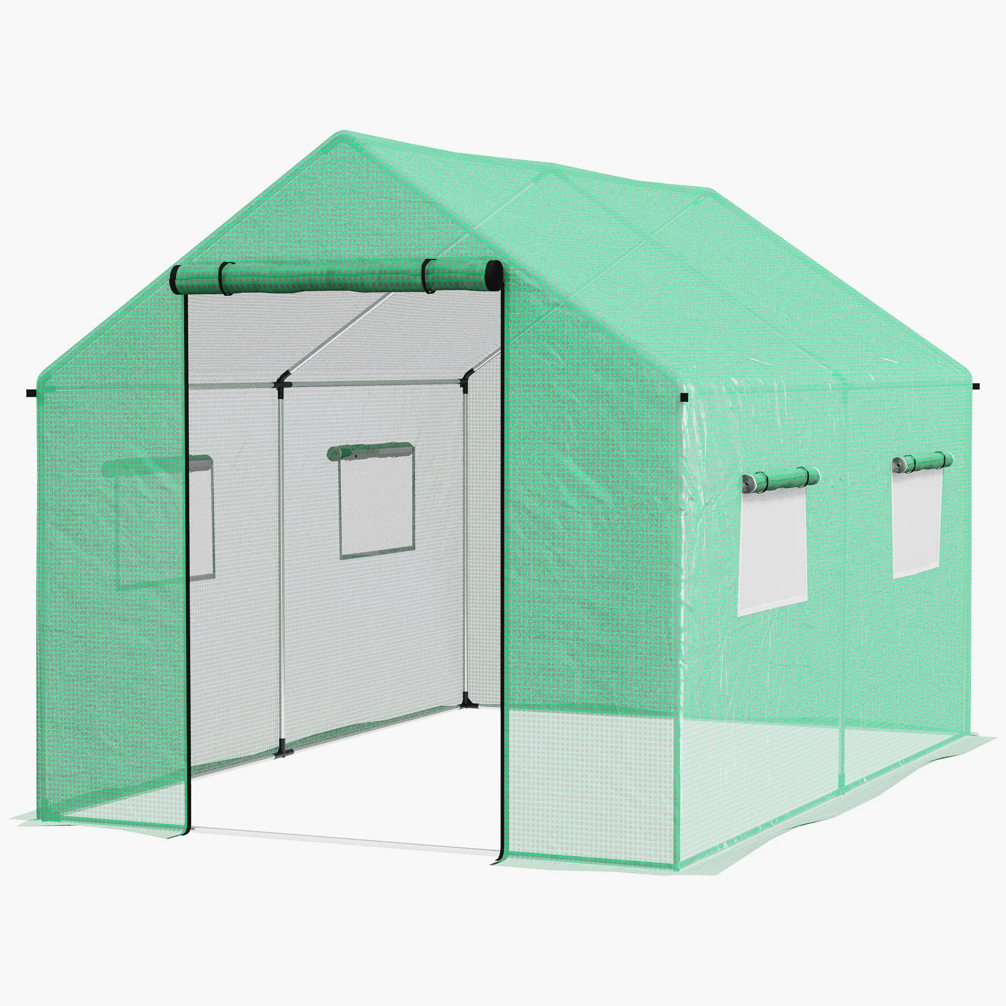 6.6' x 10' x 6.6' Tunnel Greenhouse with Roll-up Door & 4 Mesh Windows, Green - Image 2