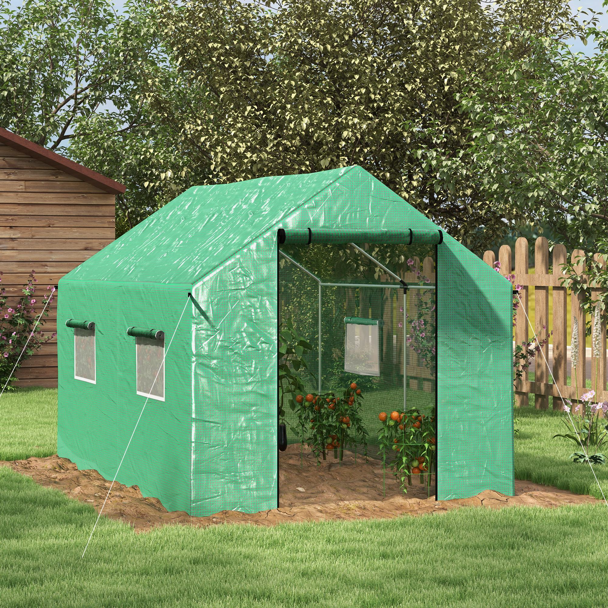6.6' x 10' x 6.6' Tunnel Greenhouse with Roll-up Door & 4 Mesh Windows, Green - Image 3