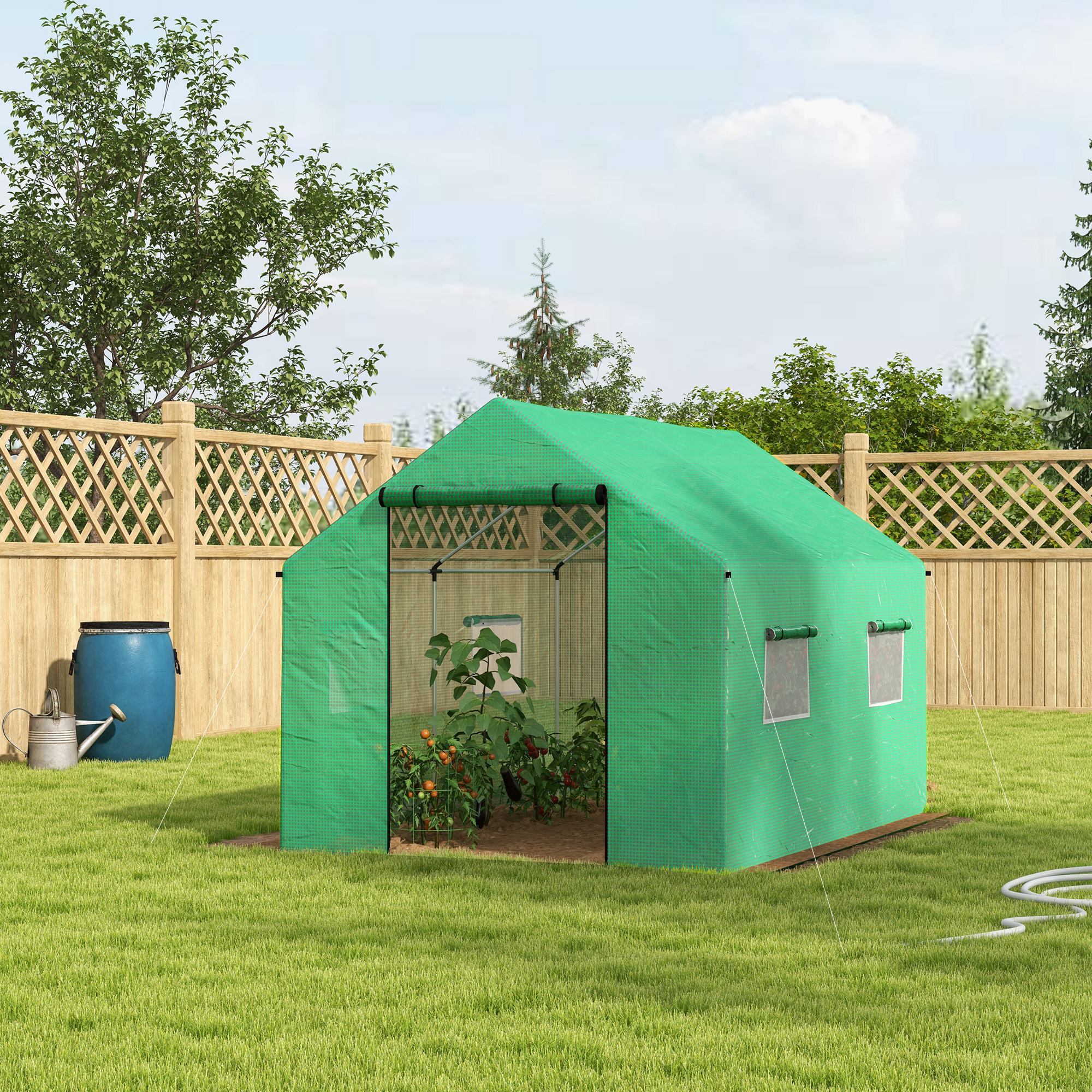 6.6' x 10' x 6.6' Tunnel Greenhouse with Roll-up Door & 4 Mesh Windows, Green - Image 4