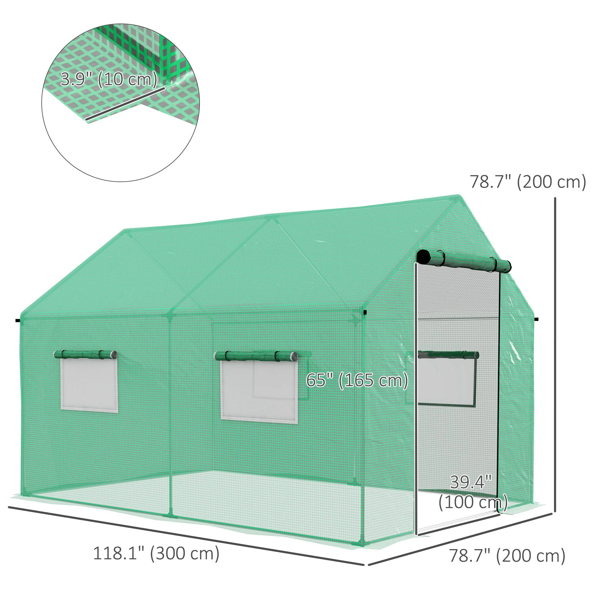 6.6' x 10' x 6.6' Tunnel Greenhouse with Roll-up Door & 4 Mesh Windows, Green - Image 5