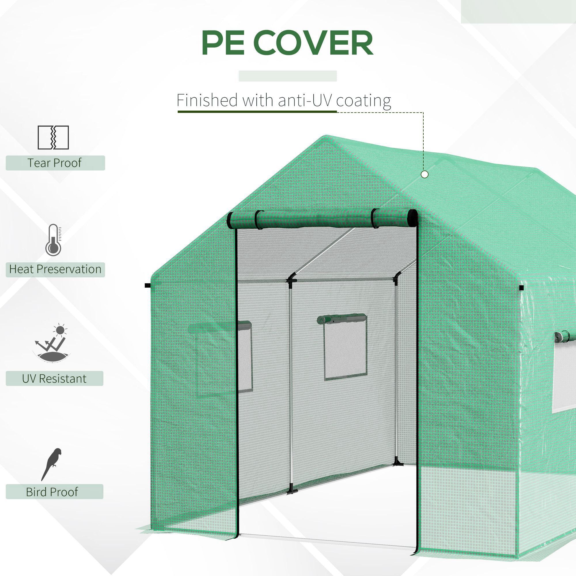 6.6' x 10' x 6.6' Tunnel Greenhouse with Roll-up Door & 4 Mesh Windows, Green - Image 6