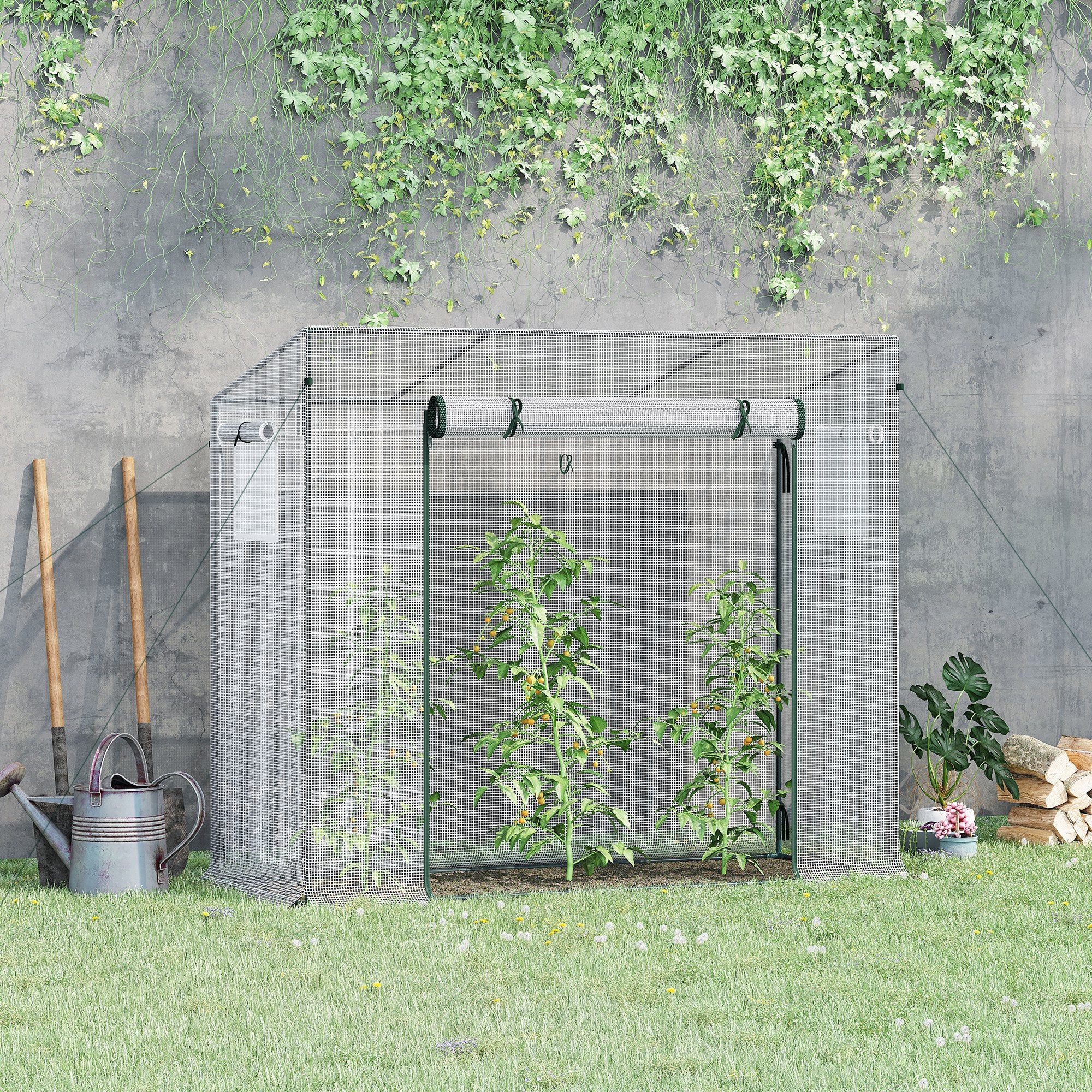 6.6' x 2.5' x 5.5' Walk-in Greenhouse with Door and Window, White - Image 4