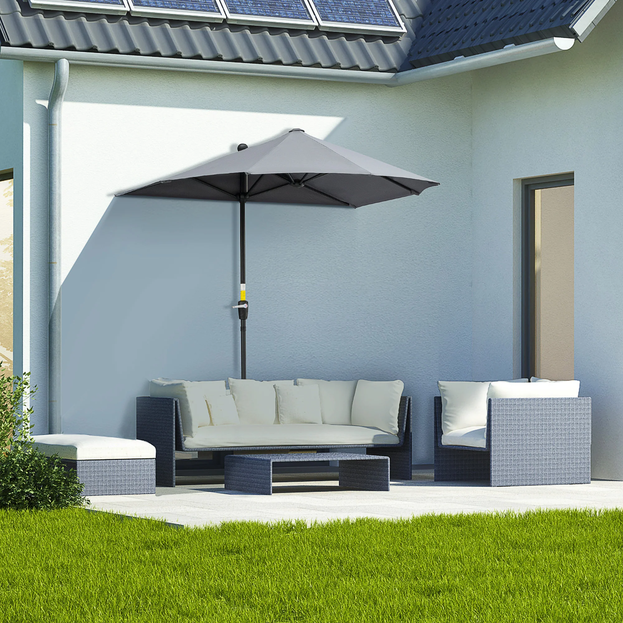6.6'x6' Double-Sided Market Umbrella with Crank Handle & Cross Base, Dark Grey - Image 4