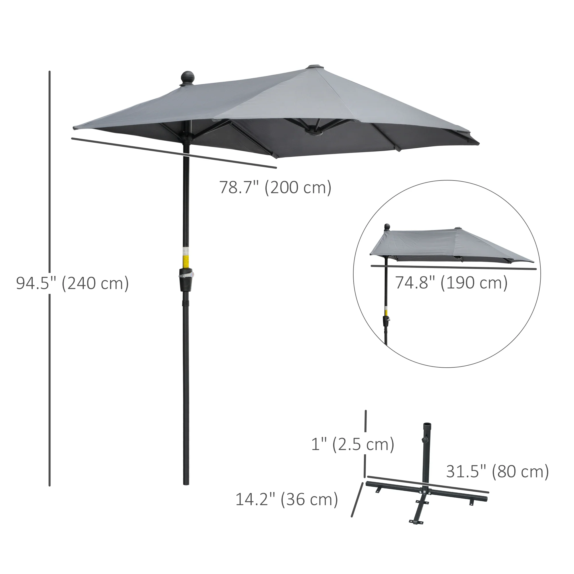 6.6'x6' Double-Sided Market Umbrella with Crank Handle & Cross Base, Dark Grey - Image 5