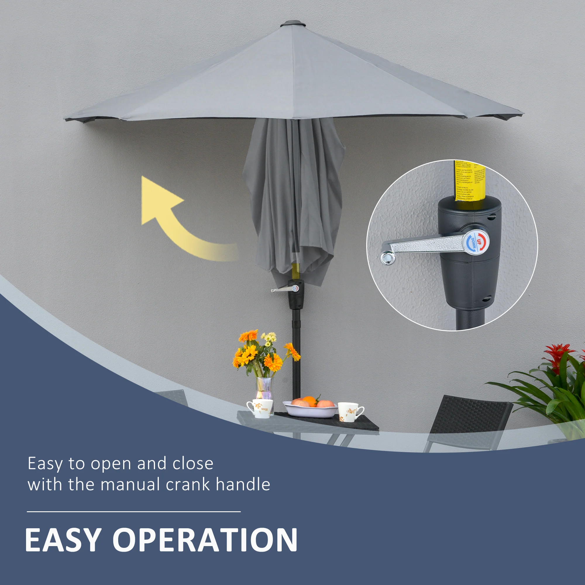 6.6'x6' Double-Sided Market Umbrella with Crank Handle & Cross Base, Dark Grey - Image 7