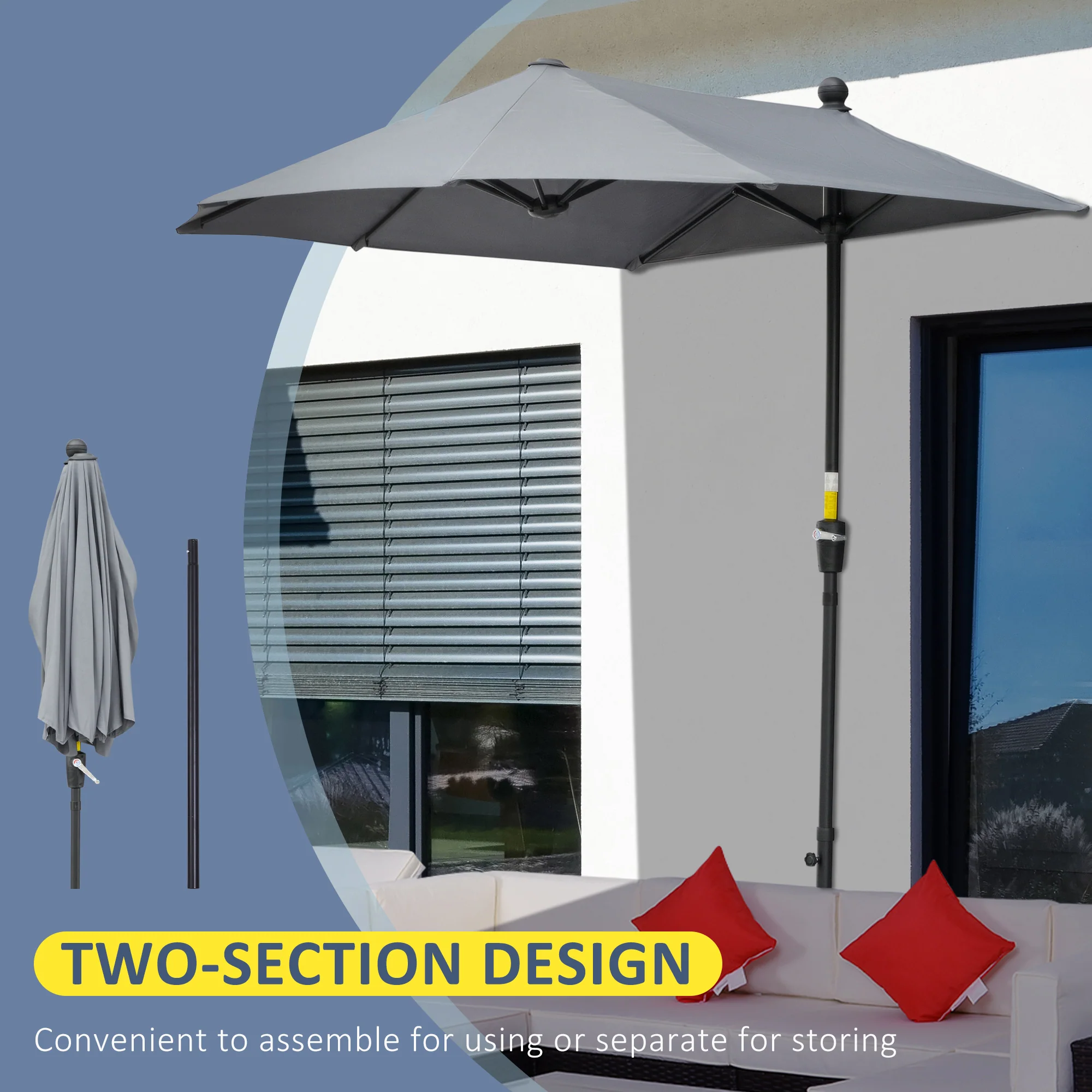 6.6'x6' Double-Sided Market Umbrella with Crank Handle & Cross Base, Dark Grey - Image 8