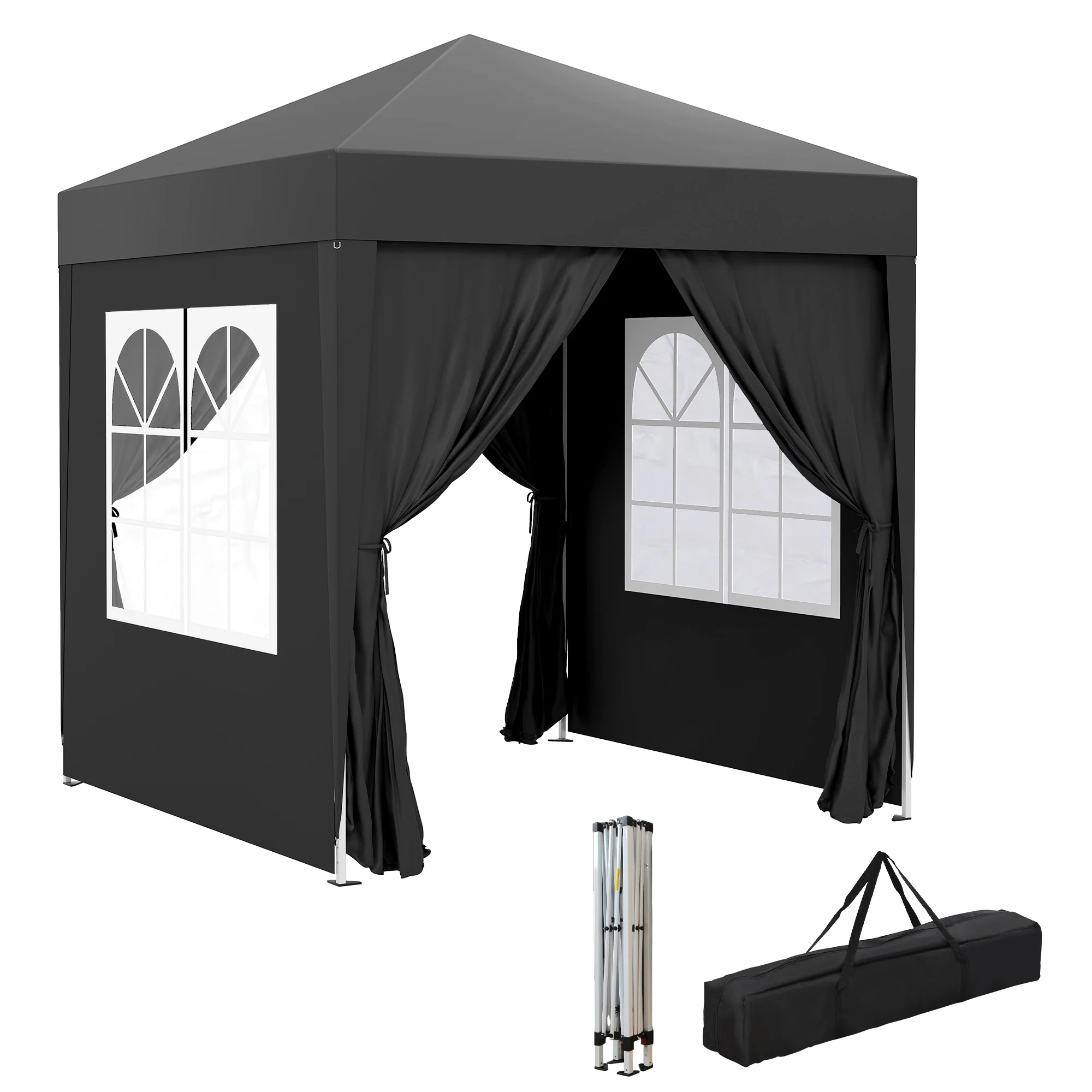 6.6' x 6.6' Pop-Up Canopy Tent with Sidewalls and Carry Bag, Black