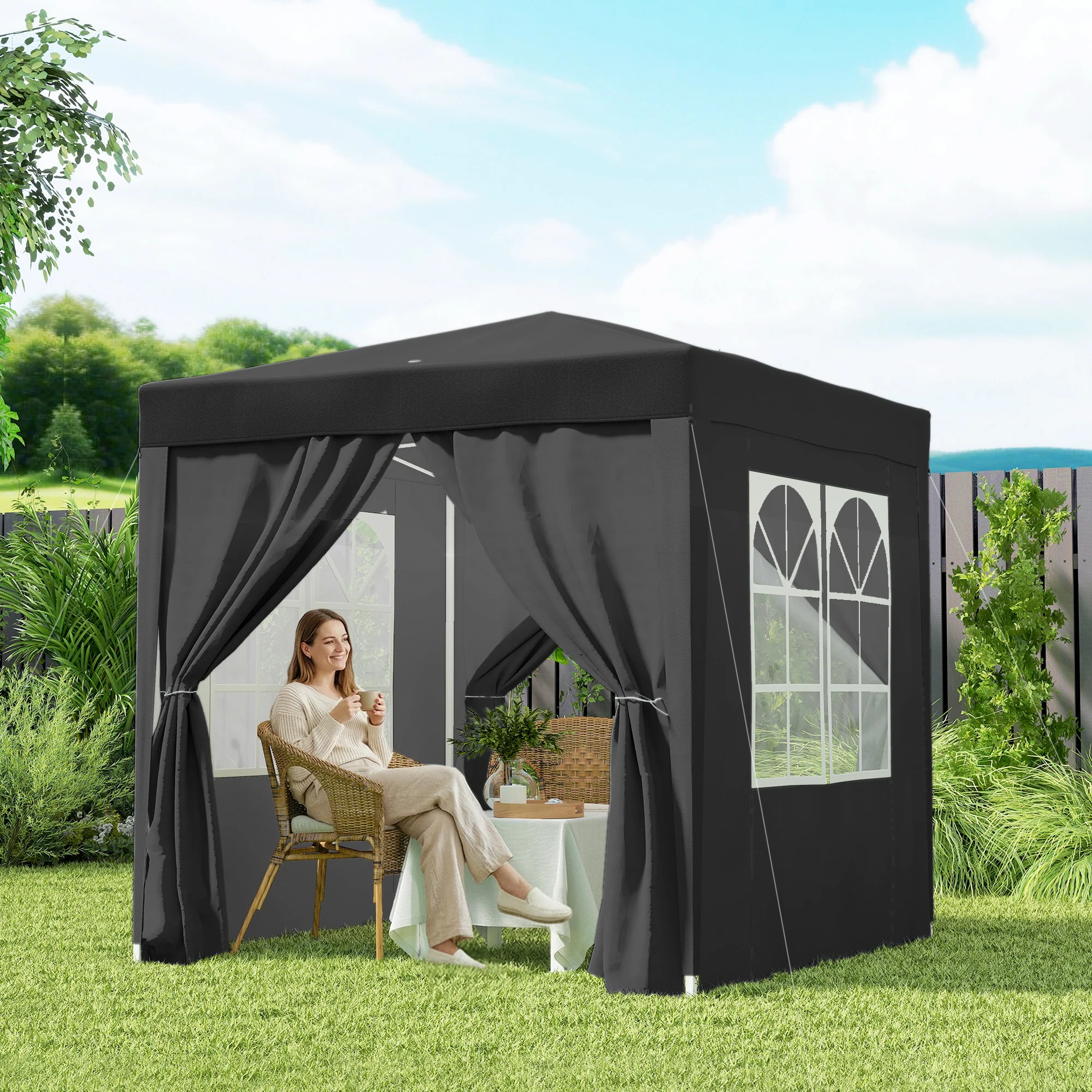 6.6' x 6.6' Pop-Up Canopy Tent with Sidewalls and Carry Bag, Black - Image 10