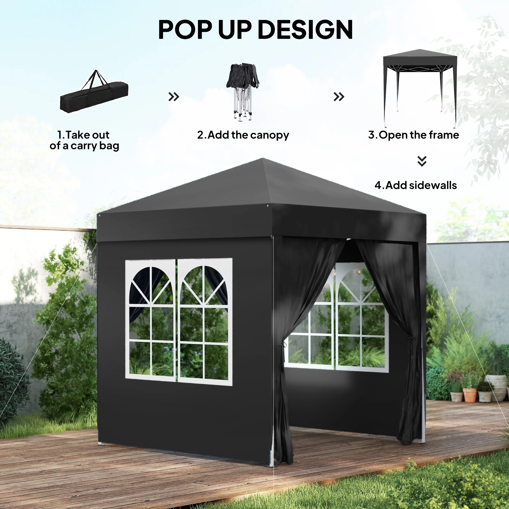 6.6' x 6.6' Pop-Up Canopy Tent with Sidewalls and Carry Bag, Black - Image 6