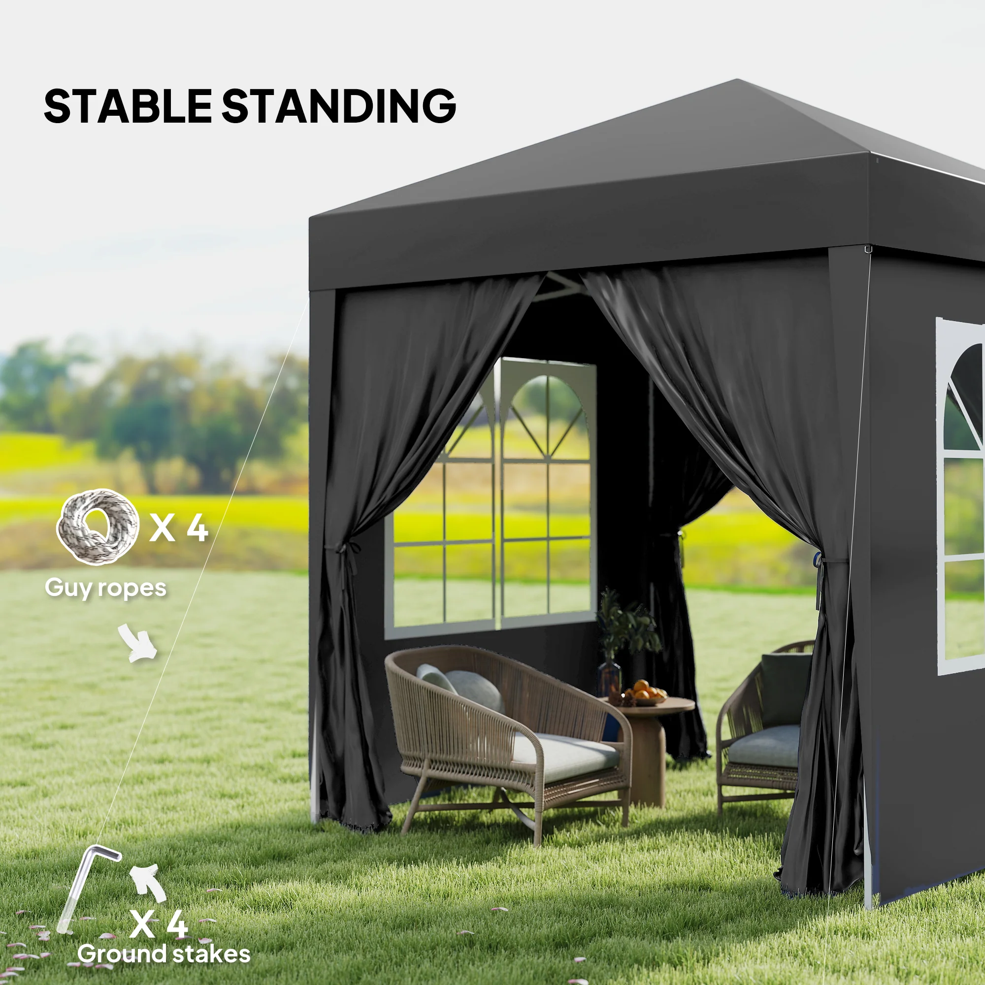 6.6' x 6.6' Pop-Up Canopy Tent with Sidewalls and Carry Bag, Black - Image 8