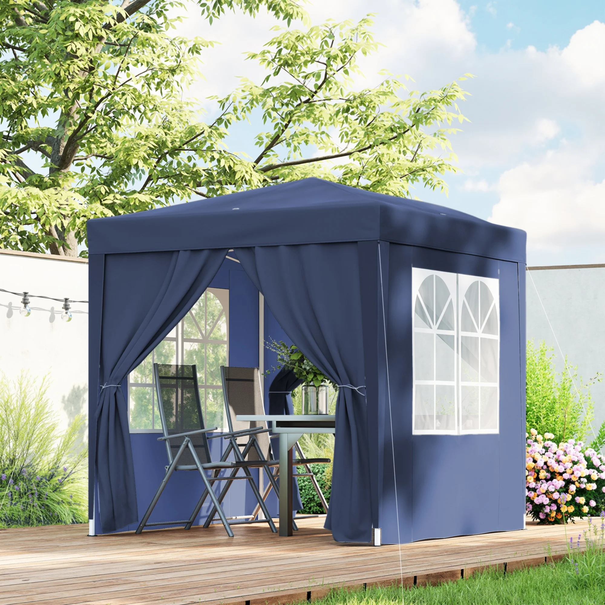 6.6' x 6.6' Pop-Up Canopy Tent with Removable Sidewalls and Carry Bag, Blue - Image 4