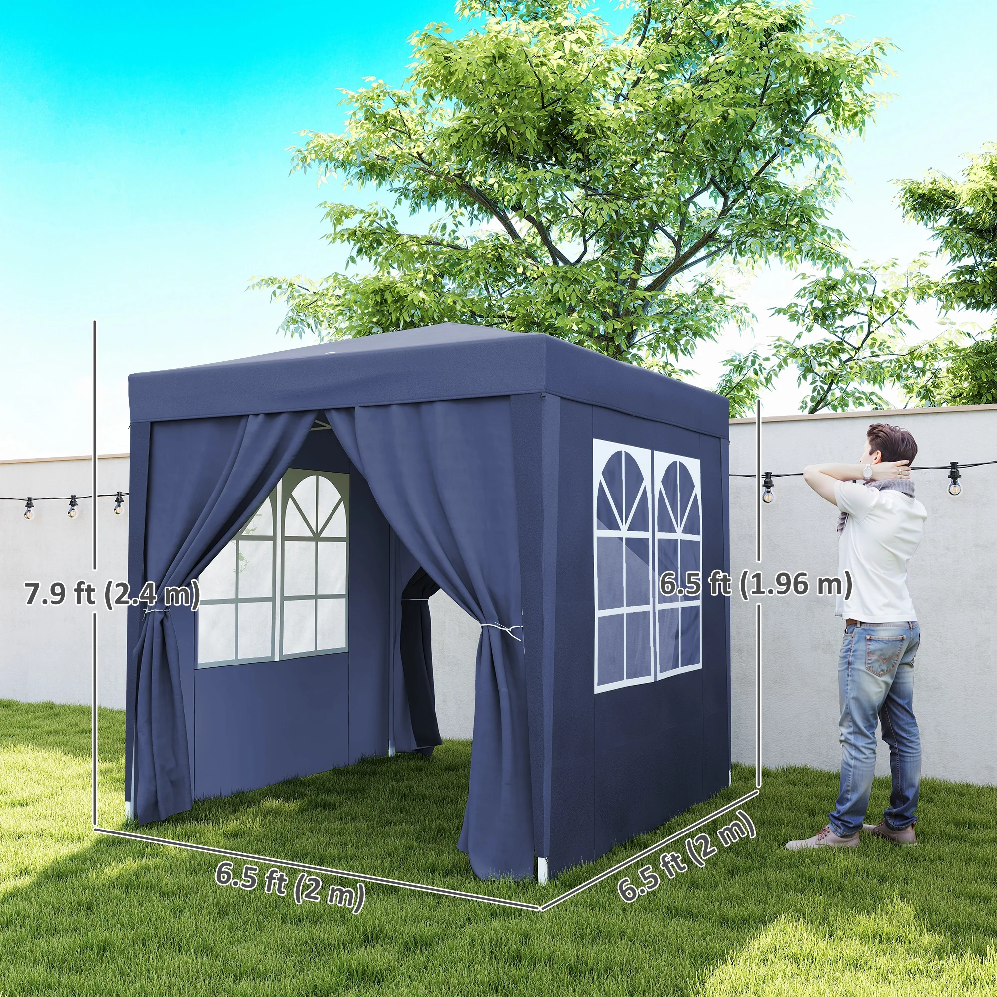 6.6' x 6.6' Pop-Up Canopy Tent with Removable Sidewalls and Carry Bag, Blue - Image 5