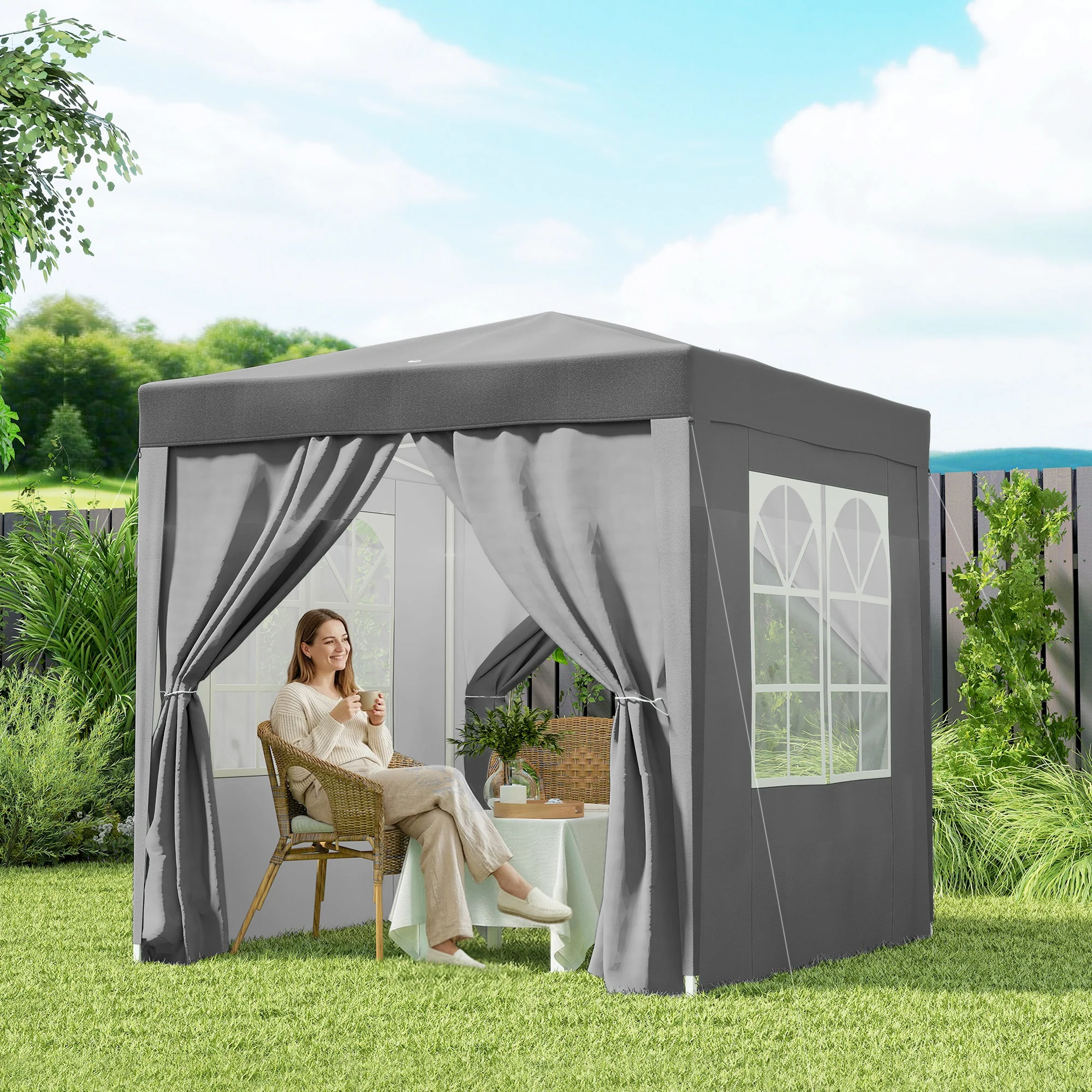 6.6' x 6.6' Pop-Up Canopy Tent with Removable Sidewalls and Carry Bag, Grey - Image 11